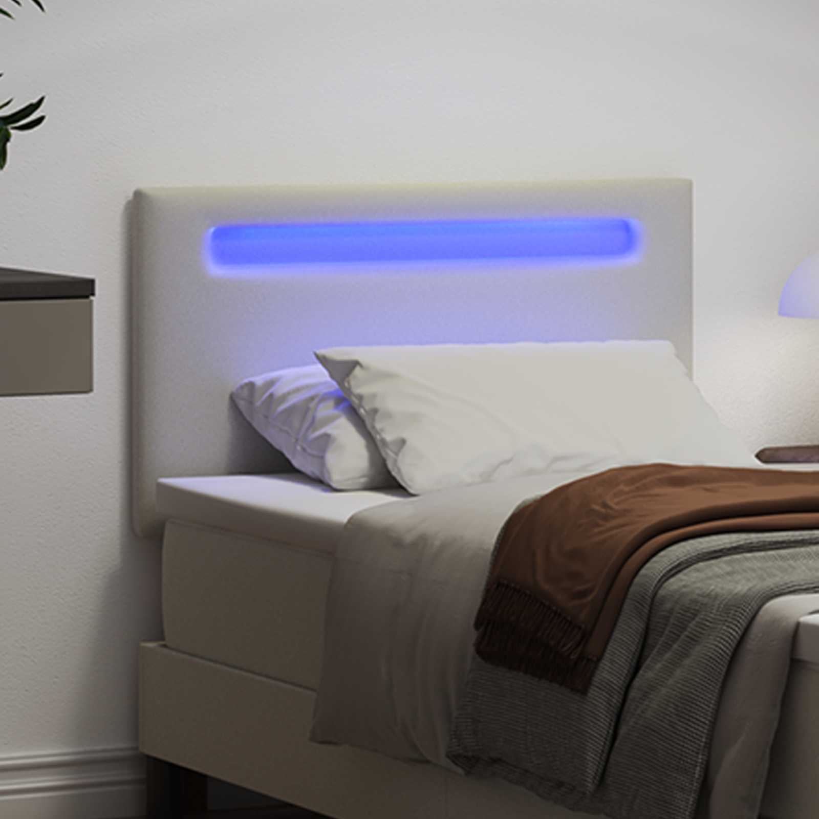 LED Hoofdbord Wit 100 cm Nep Leer – afbeelding 3