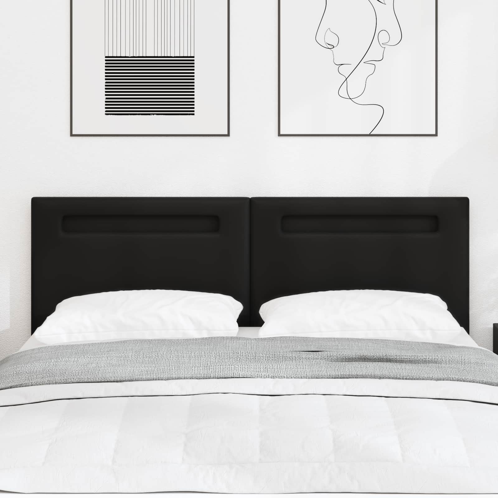 LED Hoofdbord Zwart 144 cm Nep Leer
