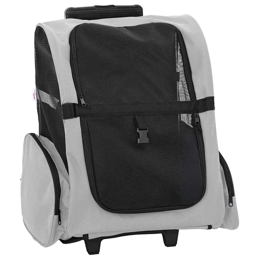 Huisdierentrolley 3-in-1 48x32x(57-106) cm oxford stof grijs
