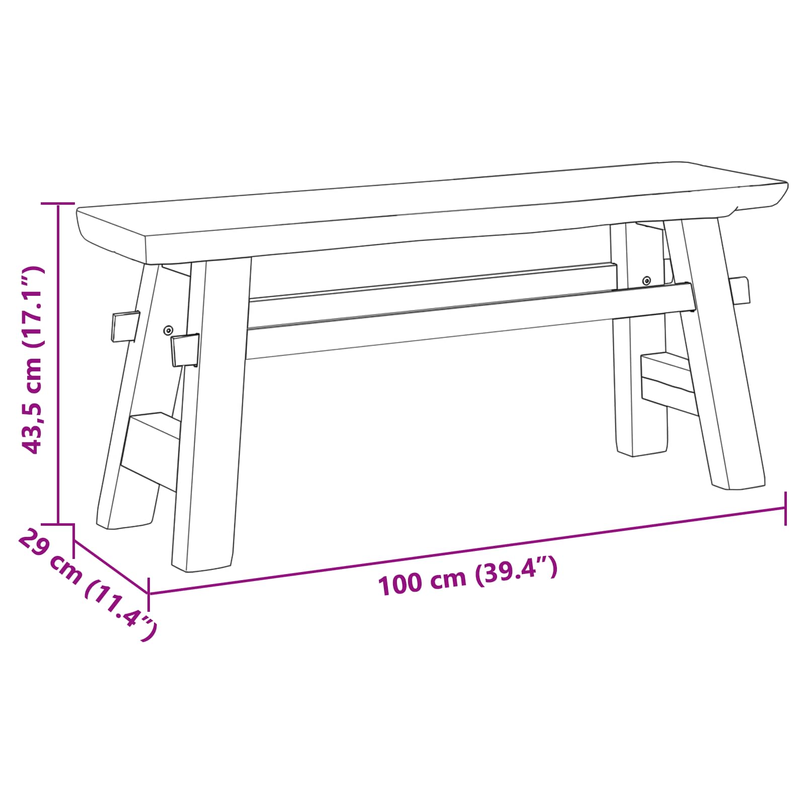Bank Naturel 100 x 29 x 43,5 cm Massief Teakhout – afbeelding 9