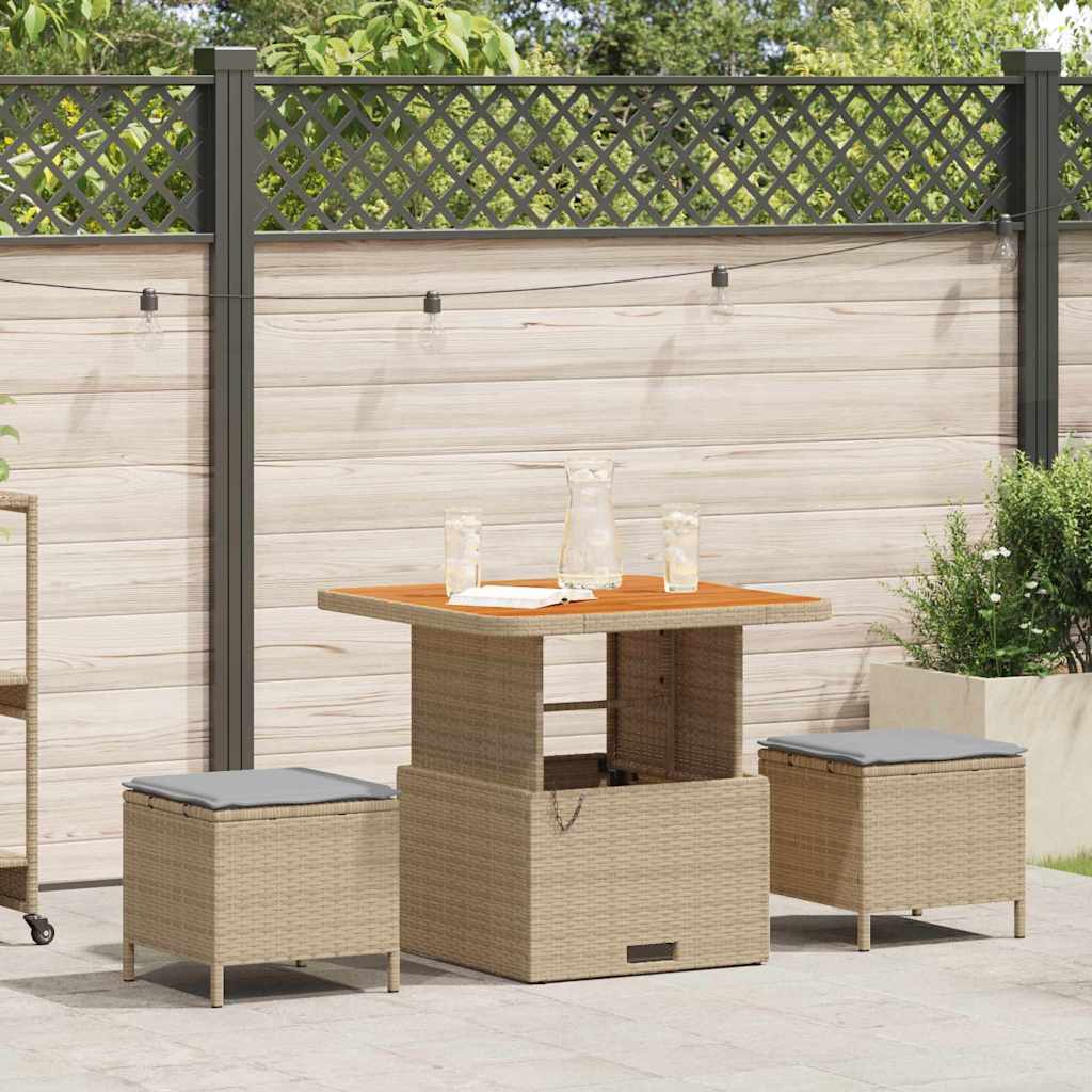 Tuin eettafelset Beige poly rattan – afbeelding 1