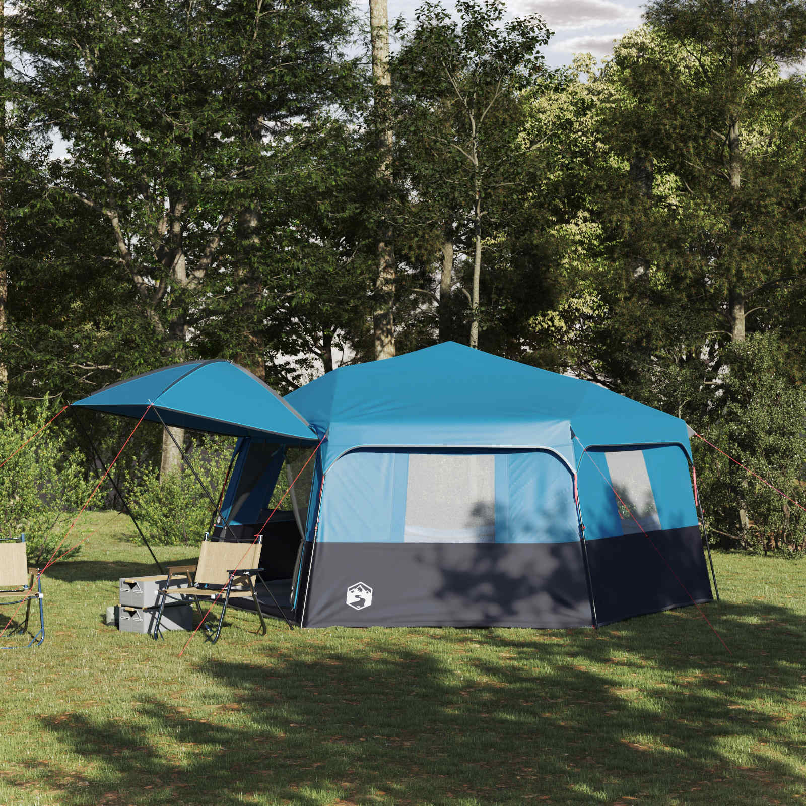 Instant tent met regenhuif voor 12 personen met snelontgrendeling