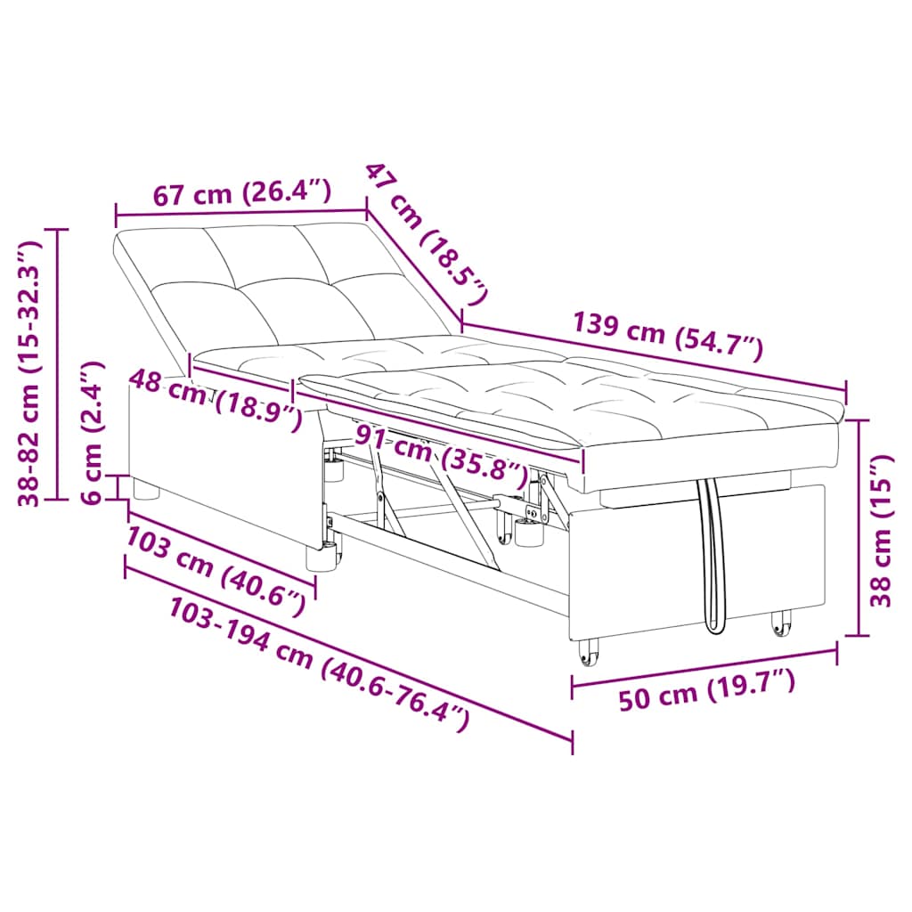 Uittrekbare Slaapbank Lichtgrijs 194 x 67 x 82 cm Microvezel – afbeelding 11
