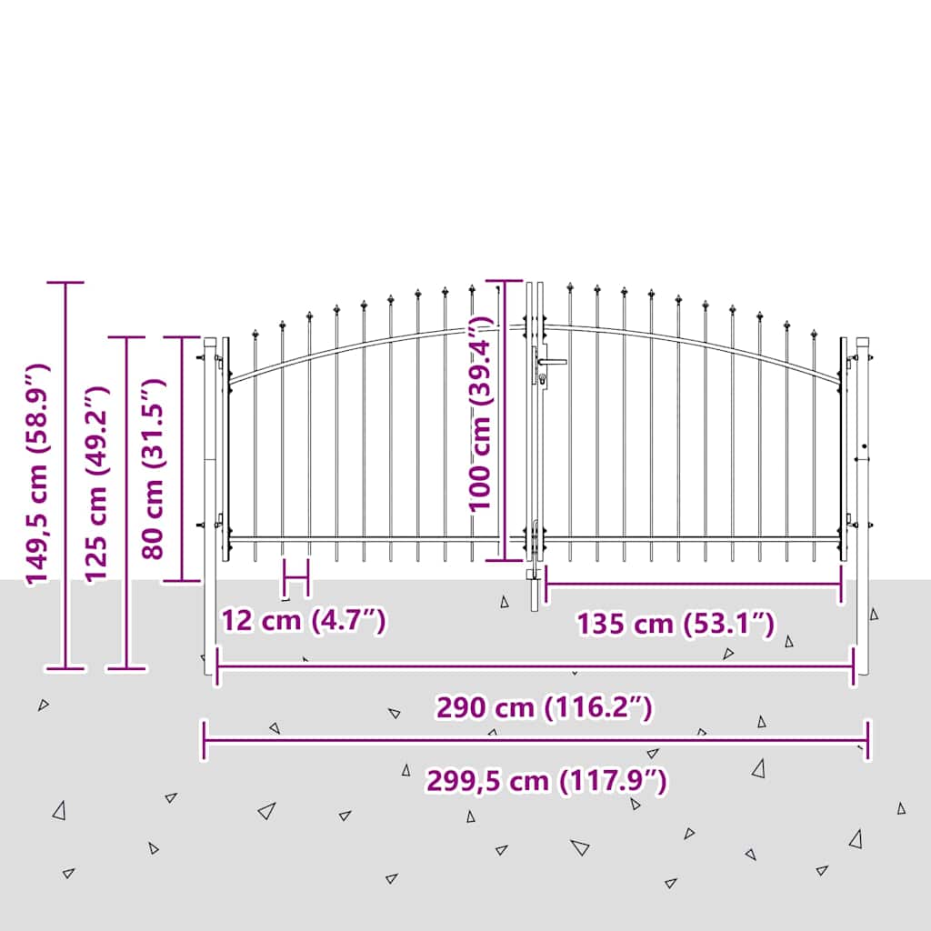 Dubbele Poort met slot Woerden Grijs 299,5 x 149,5 cm Staal – afbeelding 8