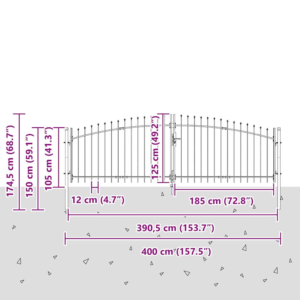 Dubbele Poort met slot Woerden Grijs 400 x 174,5 cm Staal – afbeelding 7