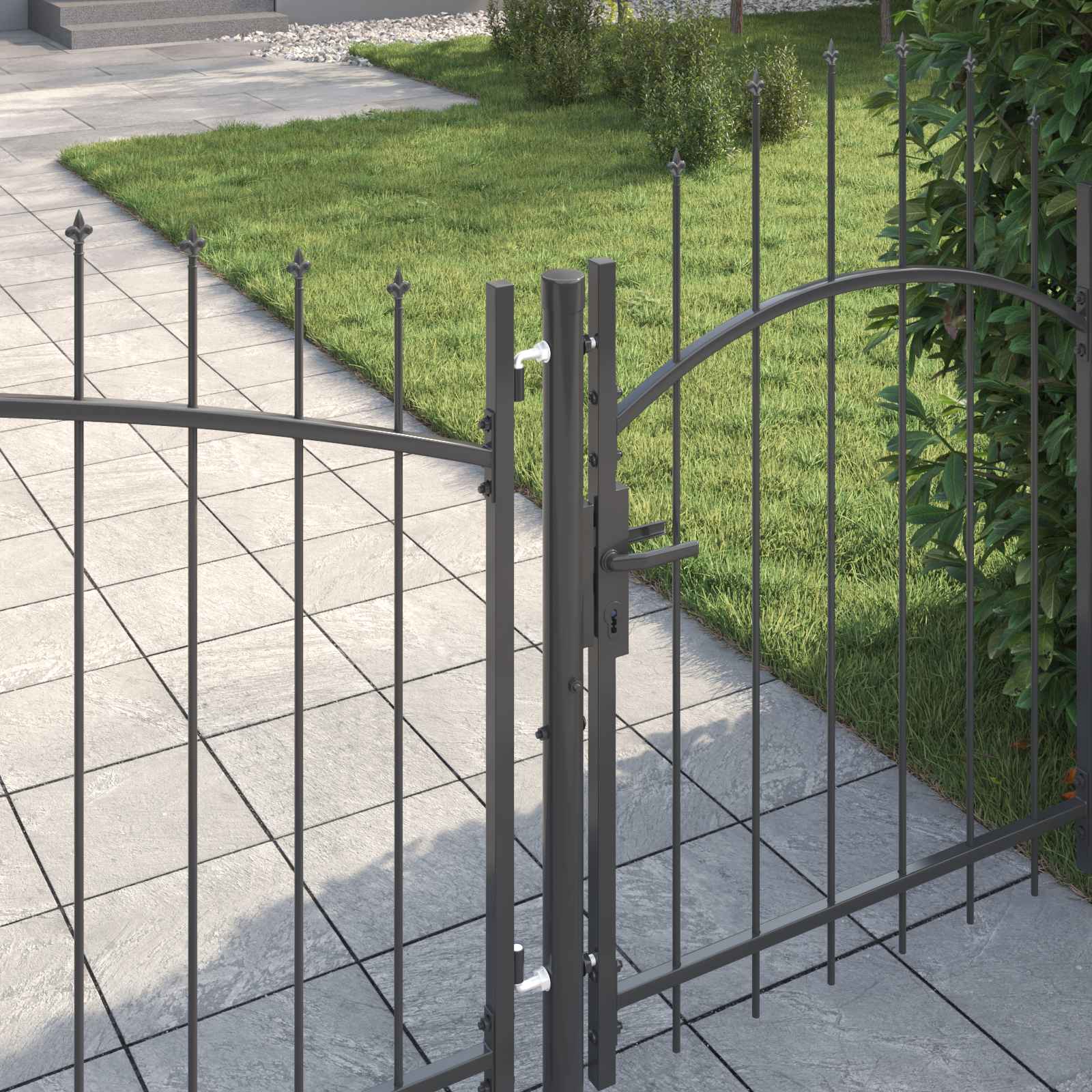 Tuinpoort met slot Woerden Grijs 150 x 400 cm Staal – afbeelding 2