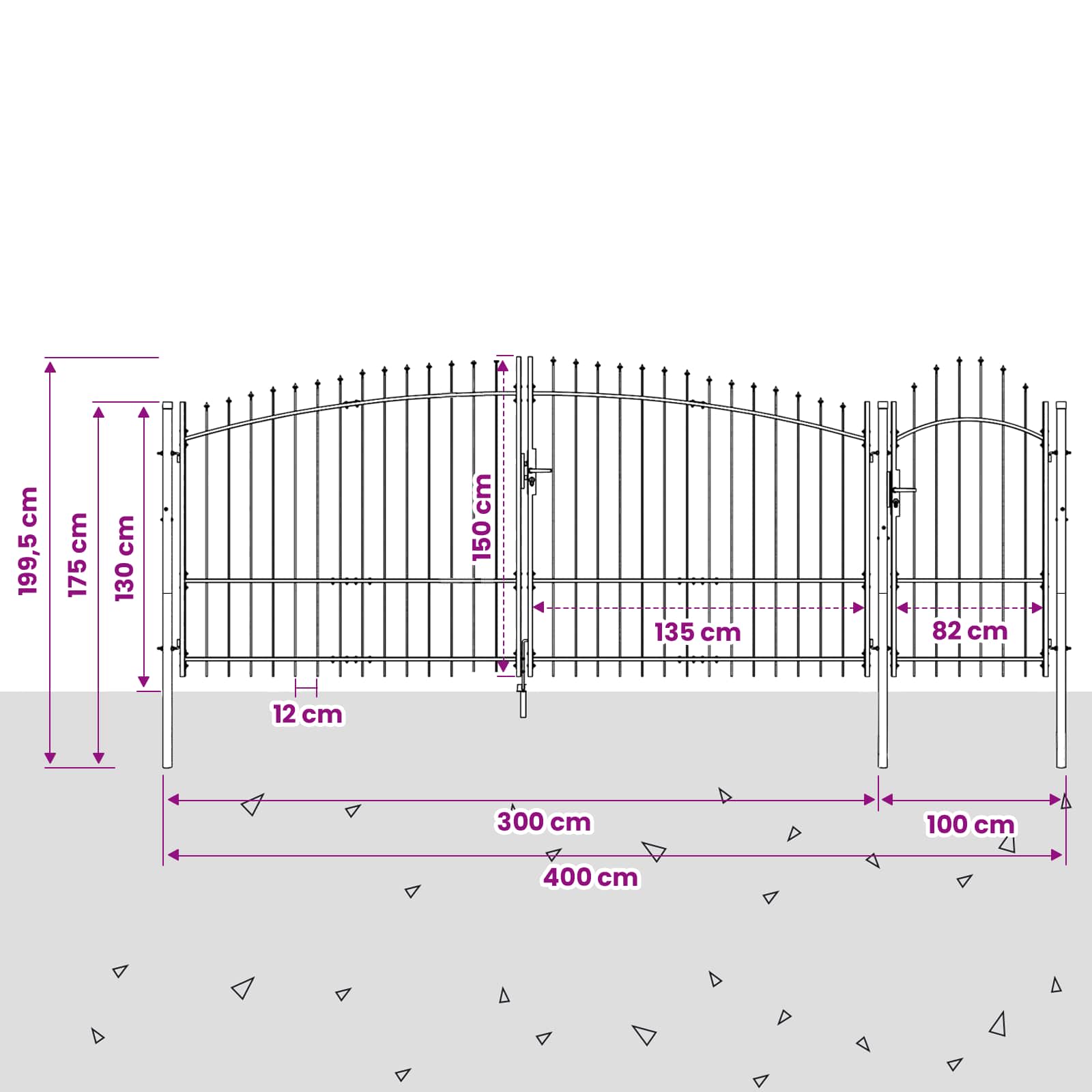 Tuinpoort met slot Woerden Grijs 150 x 400 cm Staal – afbeelding 3