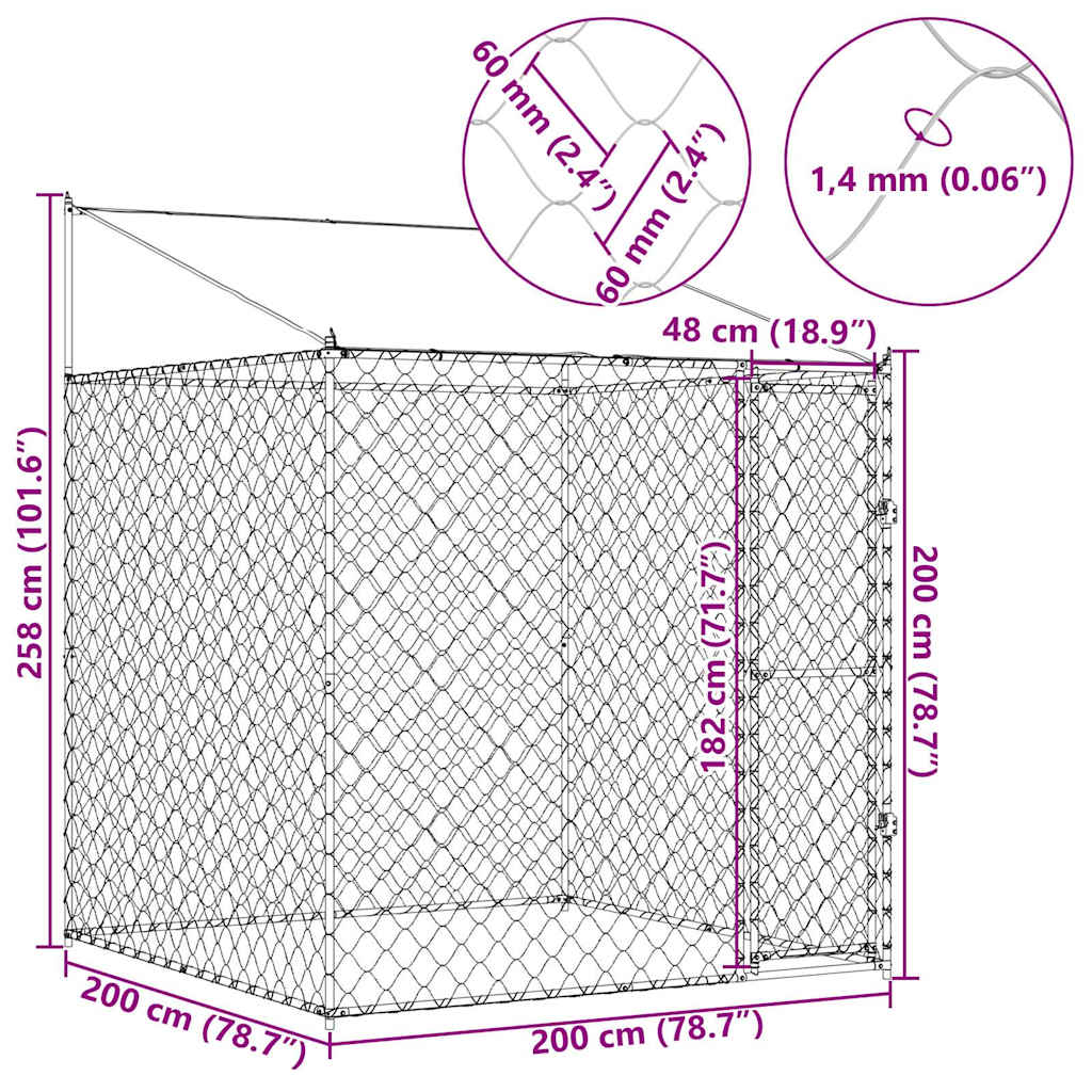 Hondenkooi met Dak Zilver 200 x 200 x 258 cm Staal en PE – afbeelding 10