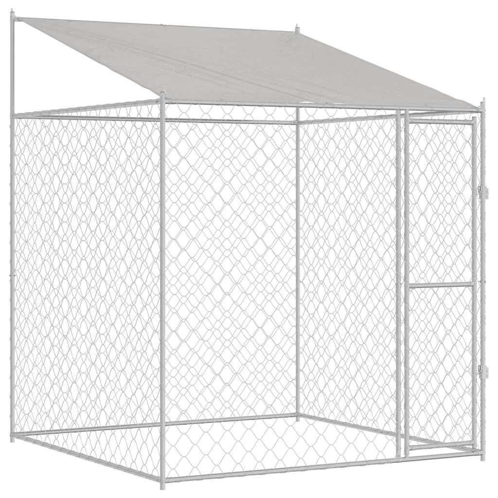 Hondenkooi met Dak Zilver 200 x 200 x 258 cm Staal en PE – afbeelding 2