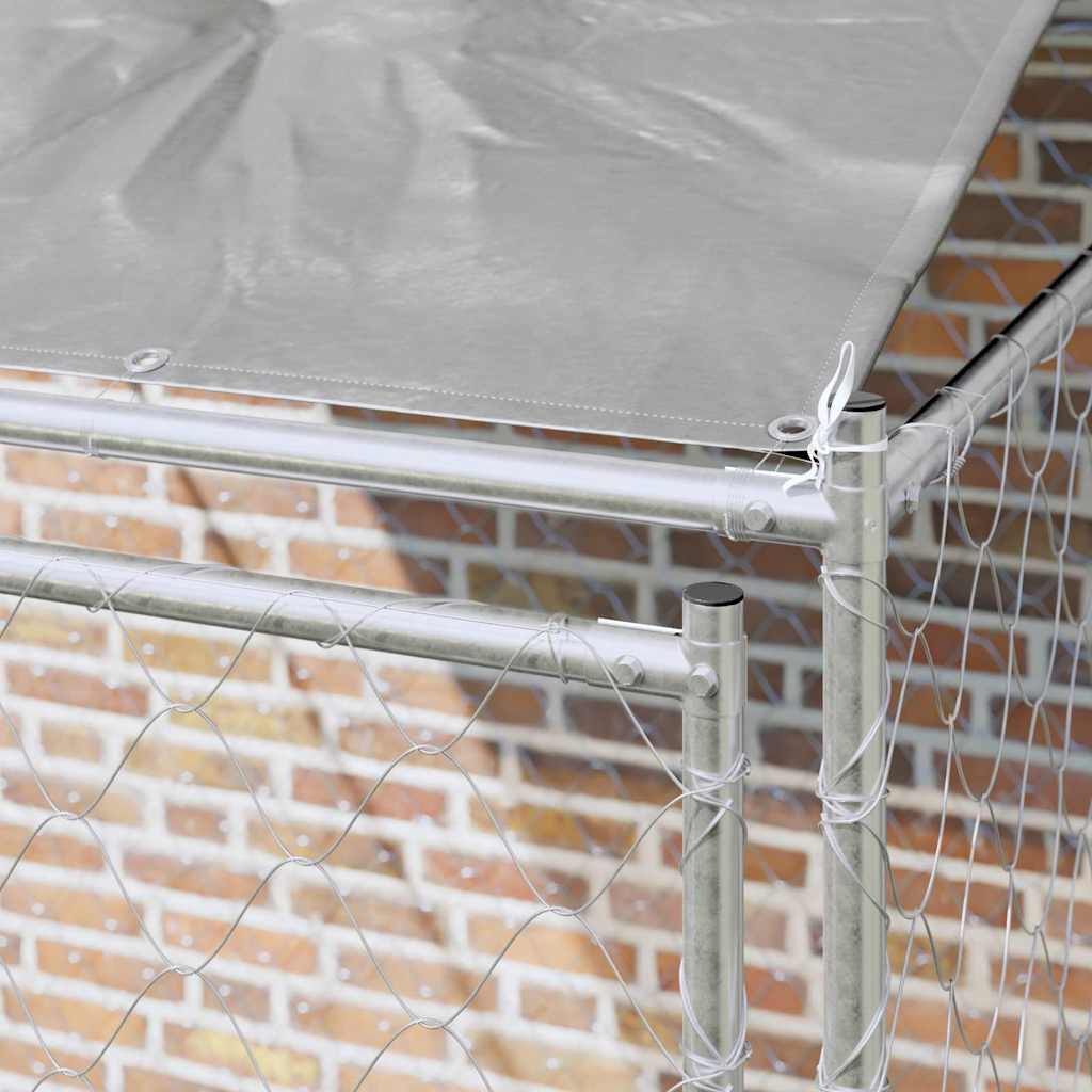 Hondenkooi met Dak Zilver 200 x 200 x 258 cm Staal en PE – afbeelding 3
