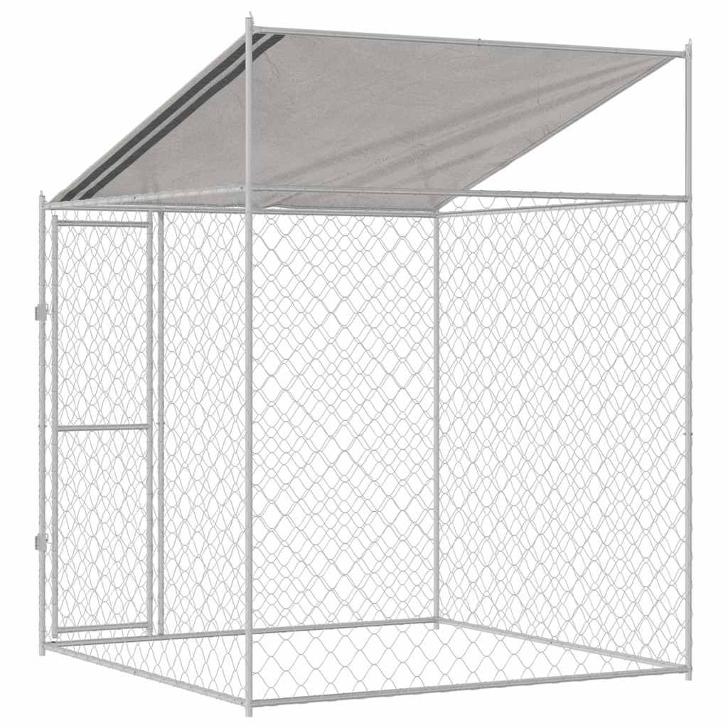 Hondenkooi met Dak Zilver 200 x 200 x 258 cm Staal en PE – afbeelding 6