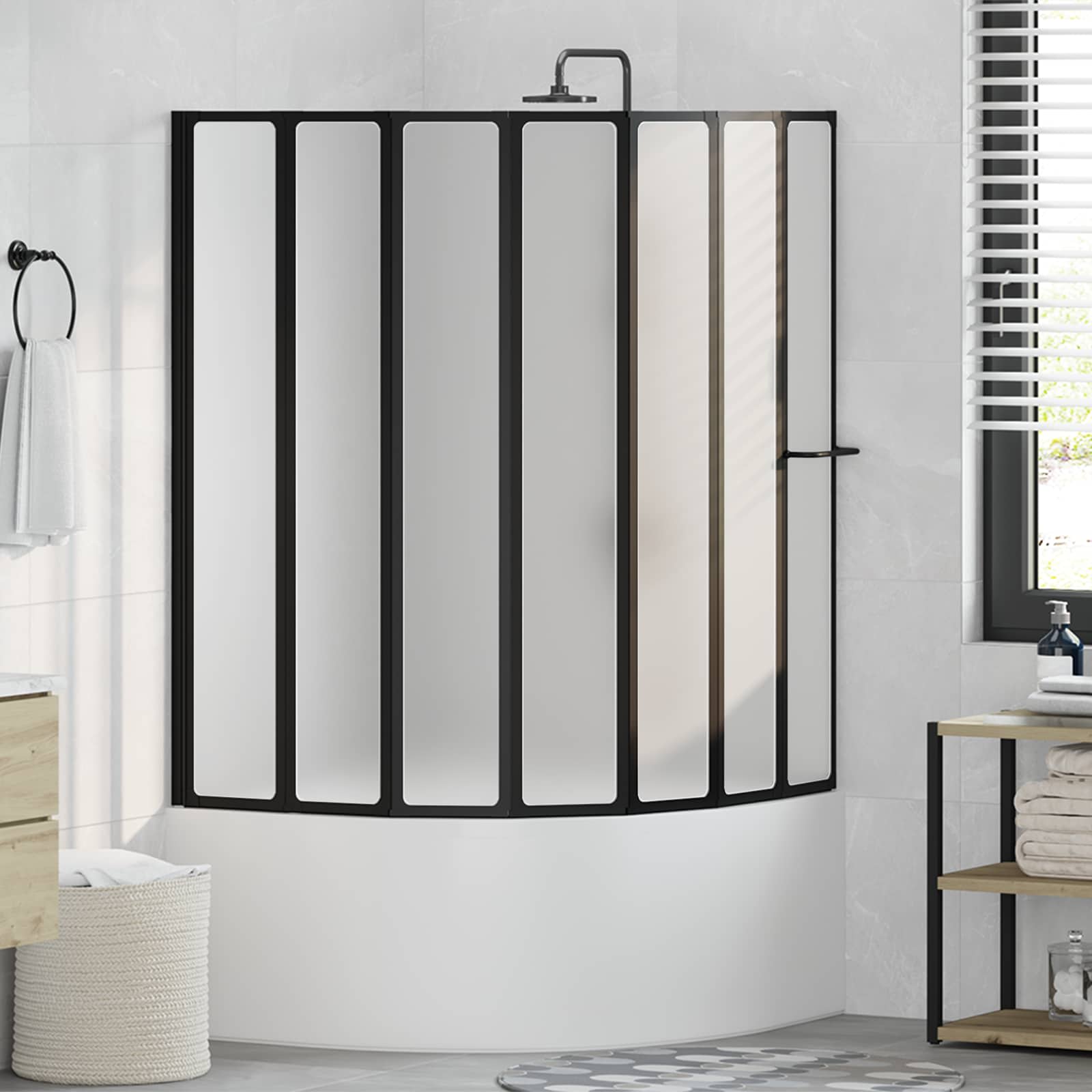 Douchescherm Zwart 168 x 140 cm Aluminium – afbeelding 1