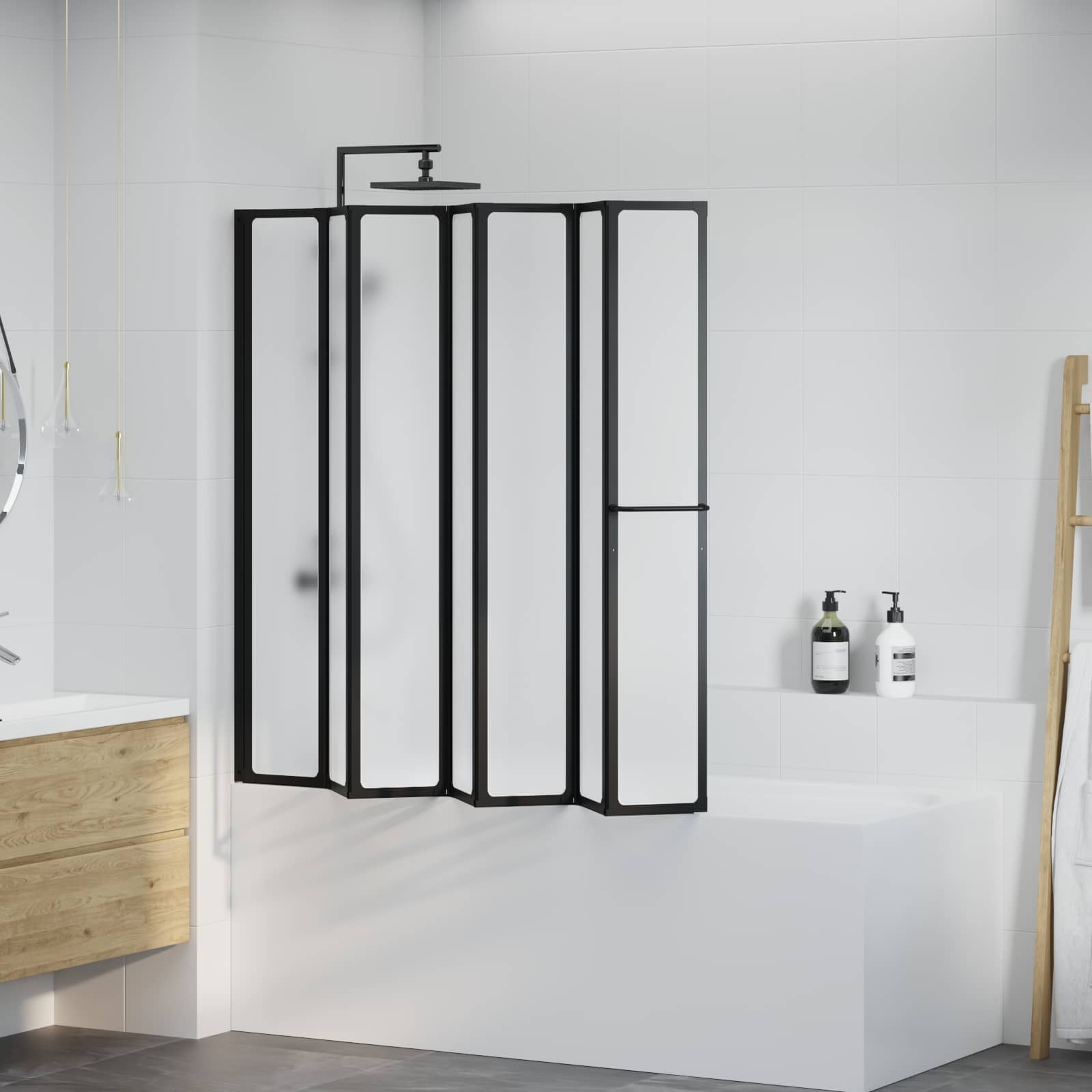 Douchescherm Zwart 168 x 140 cm Aluminium – afbeelding 3
