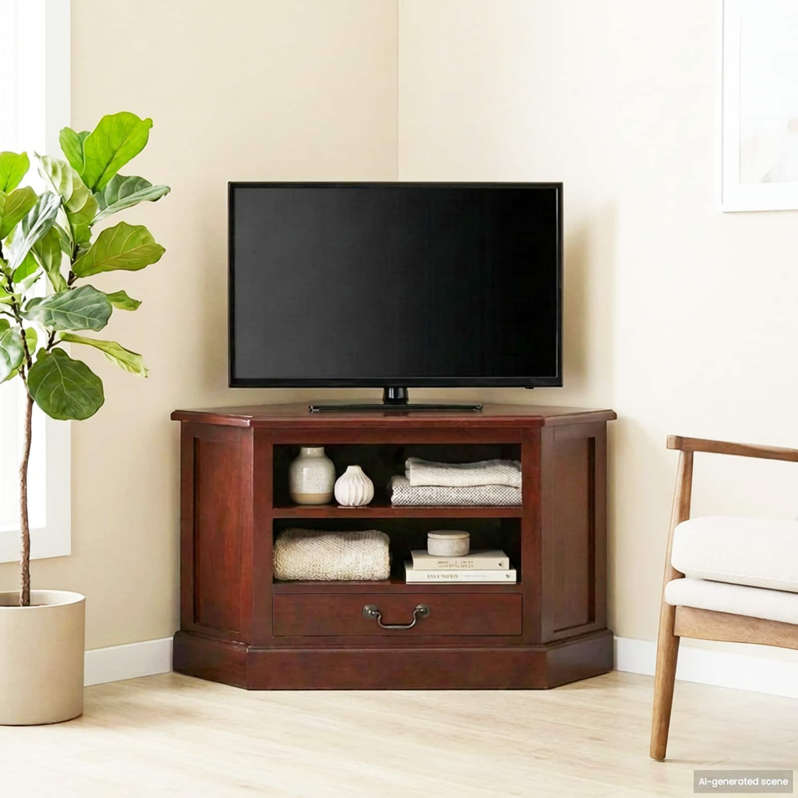 HoekTVKast met lade Bruin 80 x 40,5 x 45 cm Massief Mahoniehout – afbeelding 1