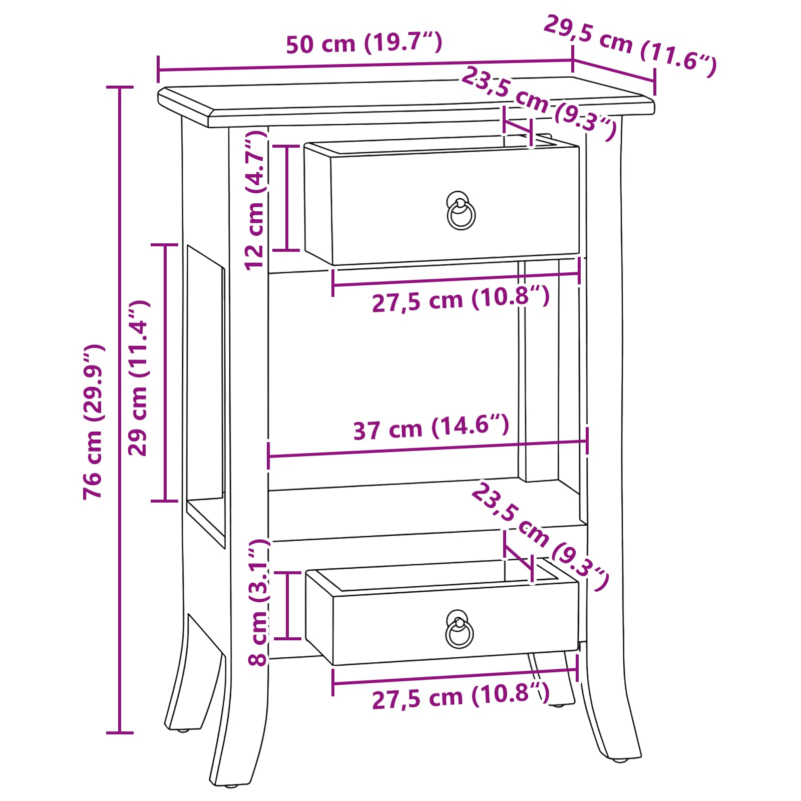 Wandtafel met lade Bruin 50 x 29,5 x 76 cm Massief Mahoniehout – afbeelding 12