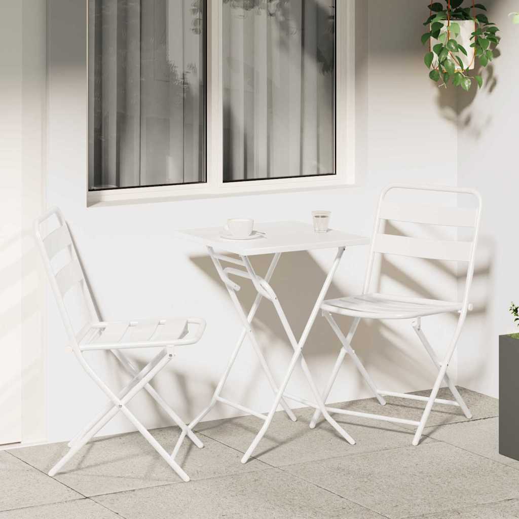 Tuin Bistro Set 3 pcs Wit Staal – afbeelding 1