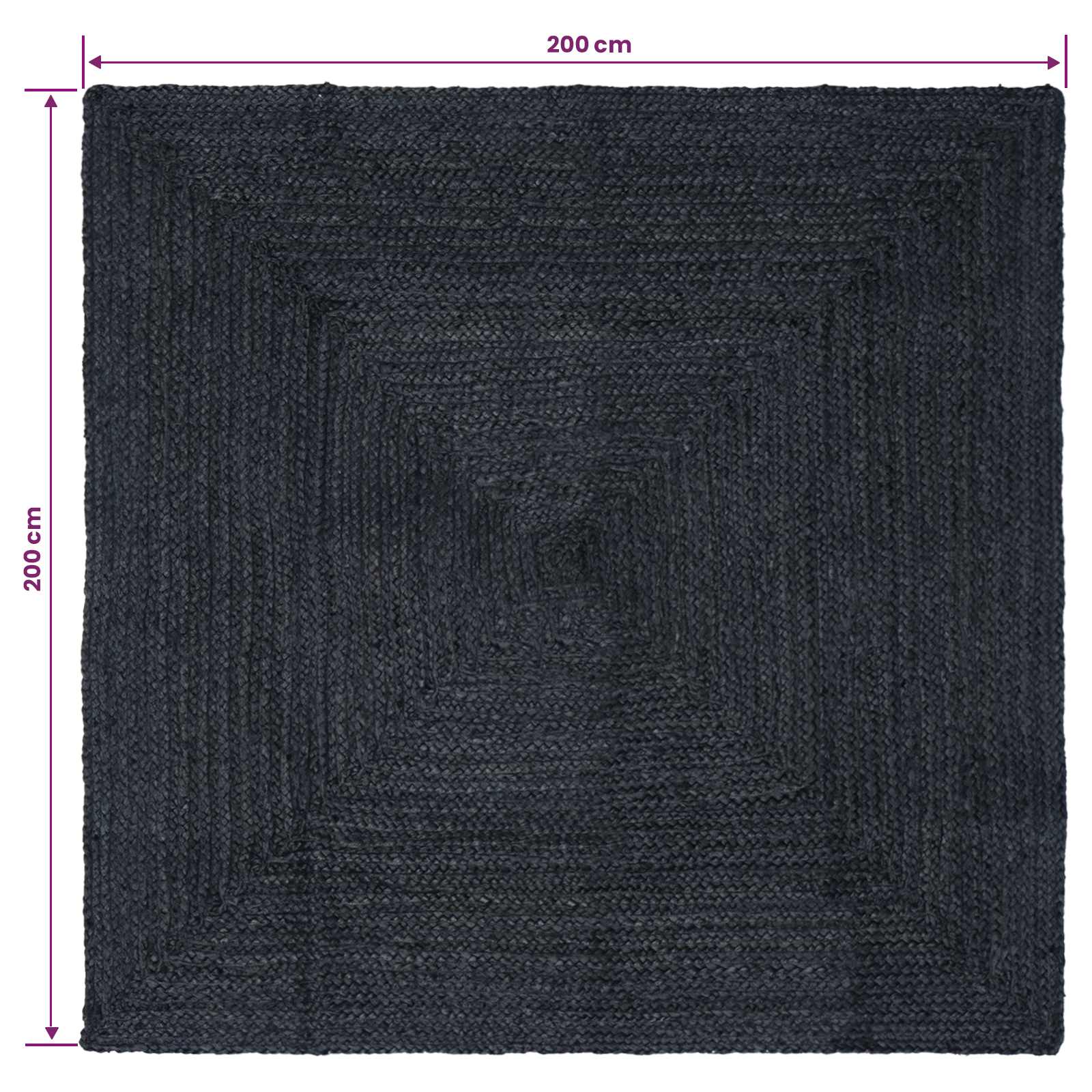 Vloerkleden Vierkant Donkergrijs 200 x 200 cm Jute – afbeelding 8