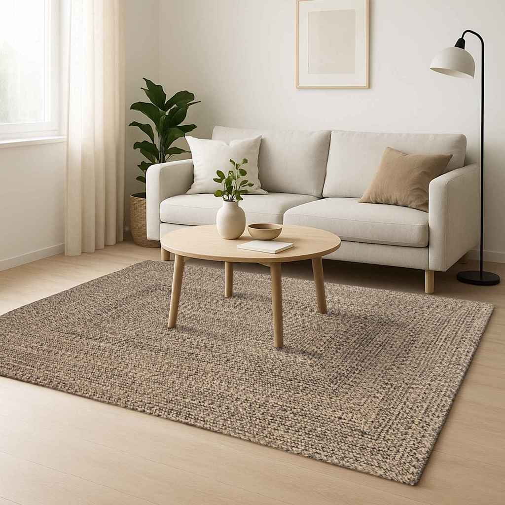 Vloerkleden Naturel en Zwart 240 x 240 cm Jute – afbeelding 2