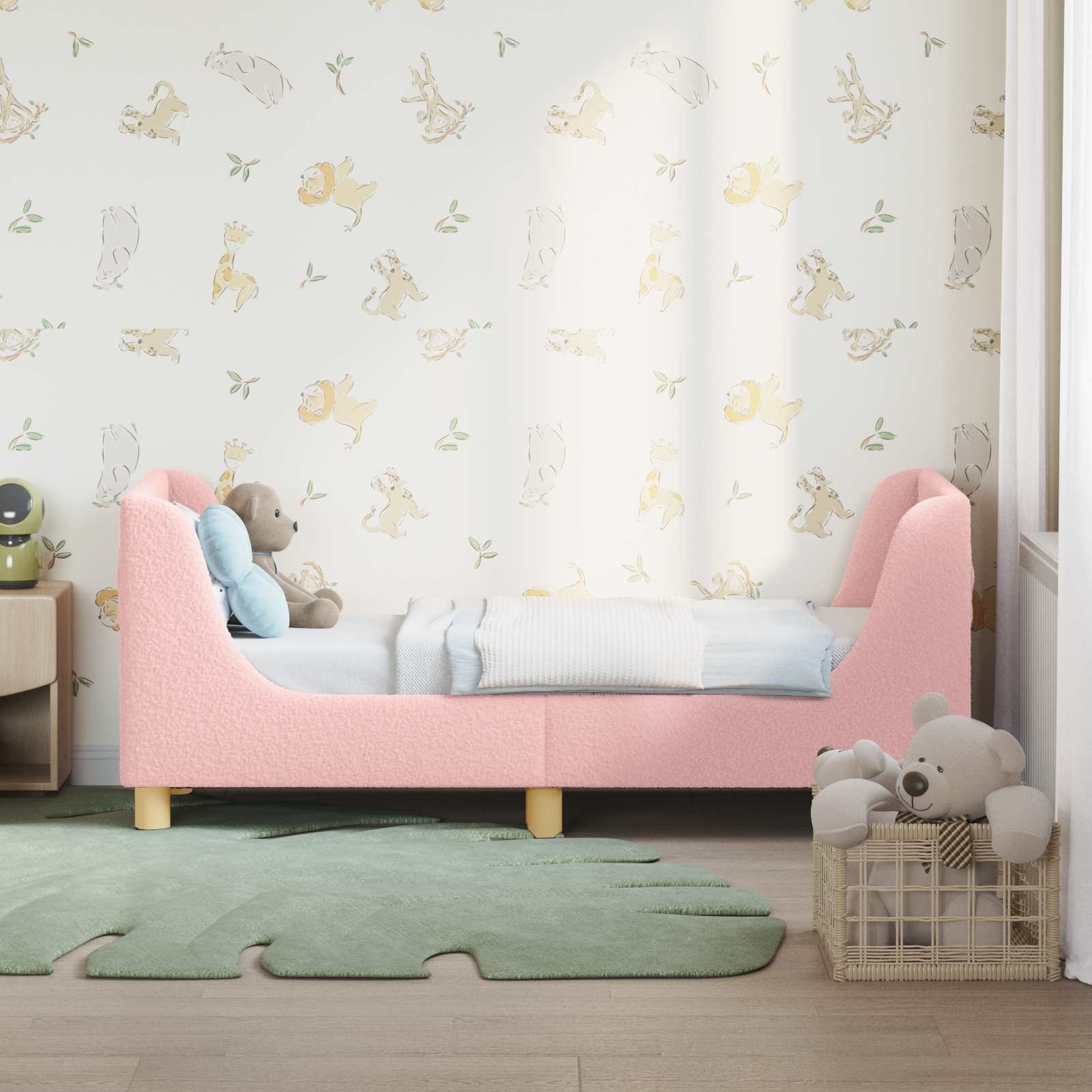 Peuterbedframe met hoofdbord Roze 70 x 140 cm Schapenstof – afbeelding 1
