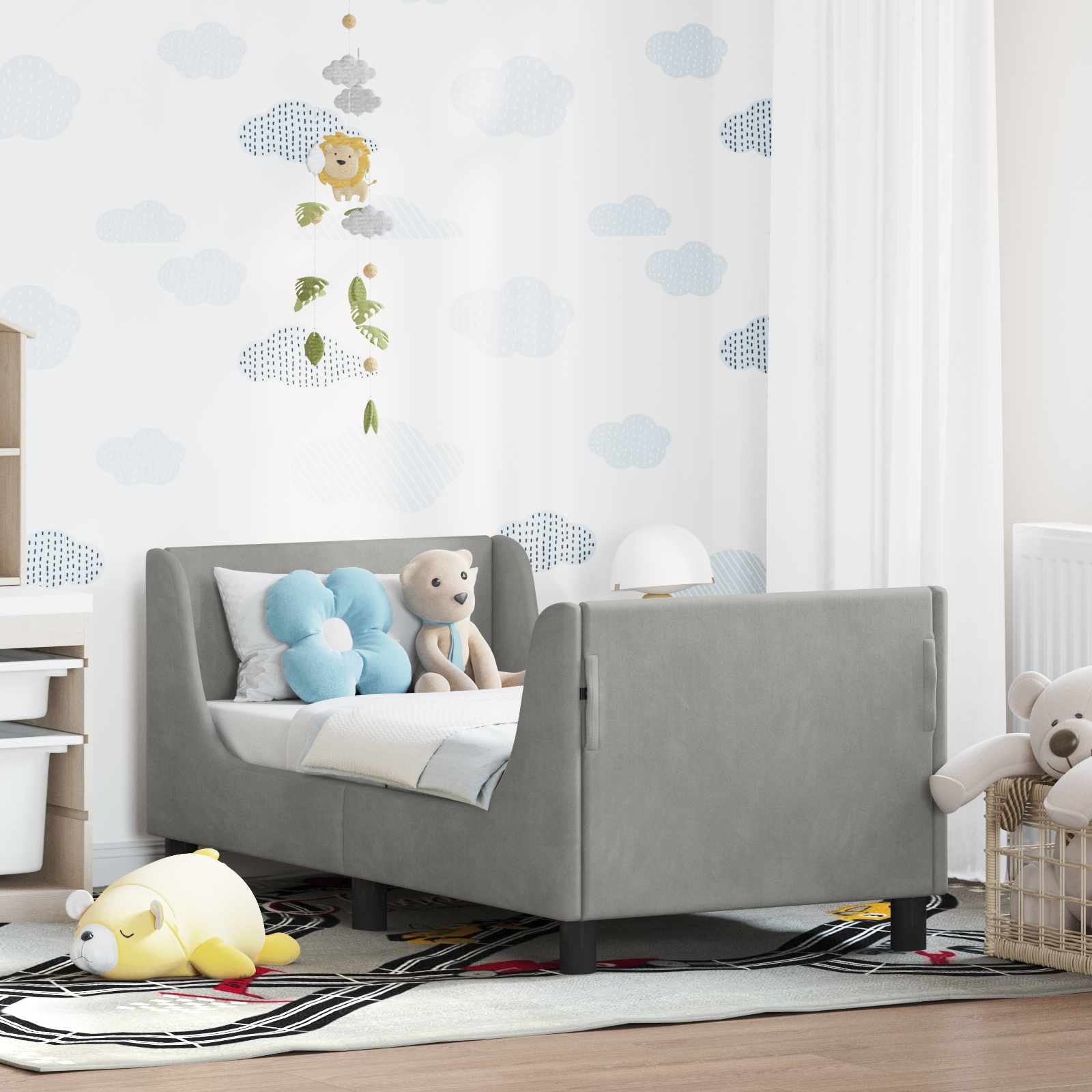 Peuterbedframe met hoofdbord Lichtgrijs 70 x 140 cm Fluweel