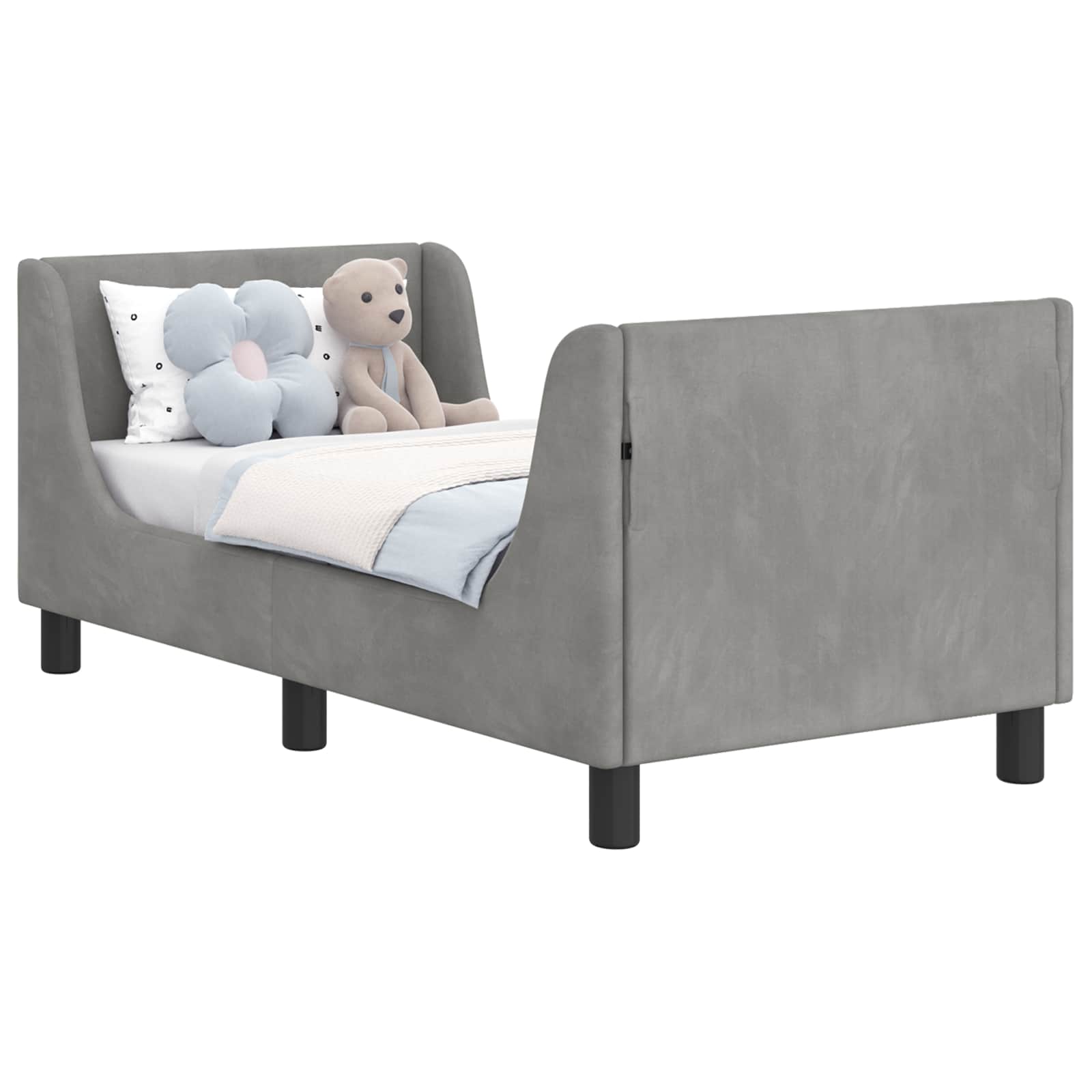 Peuterbedframe met hoofdbord Lichtgrijs 70 x 140 cm Fluweel – afbeelding 2