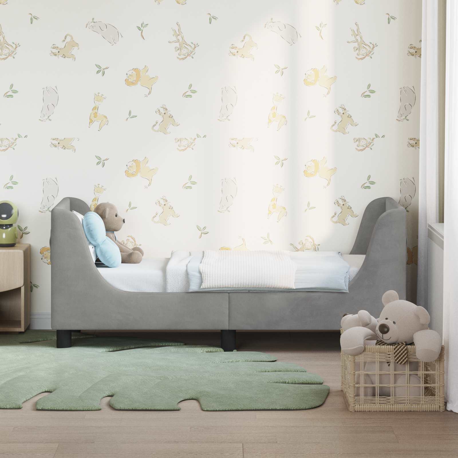 Peuterbedframe met hoofdbord Lichtgrijs 70 x 140 cm Fluweel – afbeelding 3