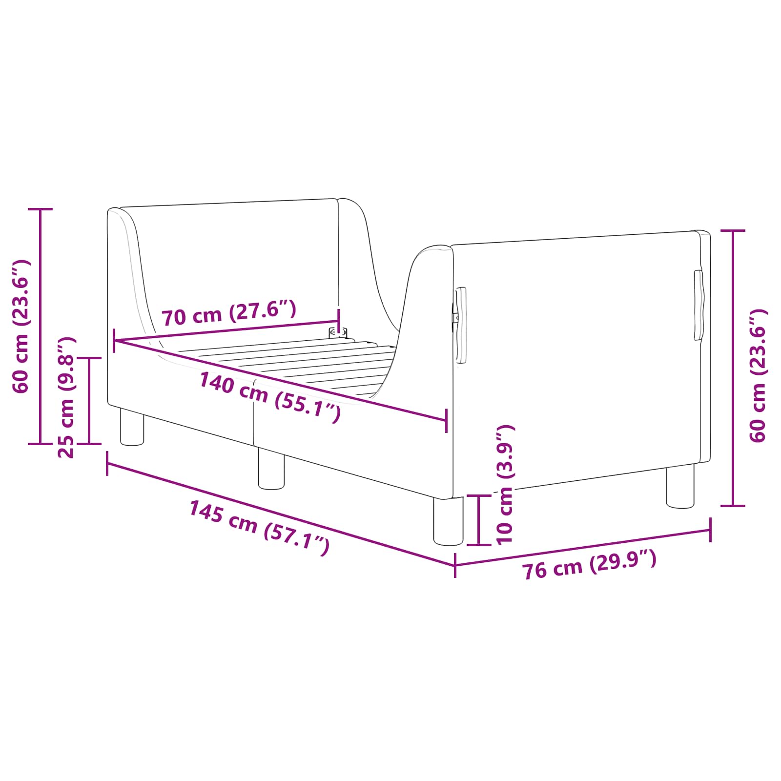 Peuterbedframe met hoofdbord Lichtgrijs 70 x 140 cm Fluweel – afbeelding 9