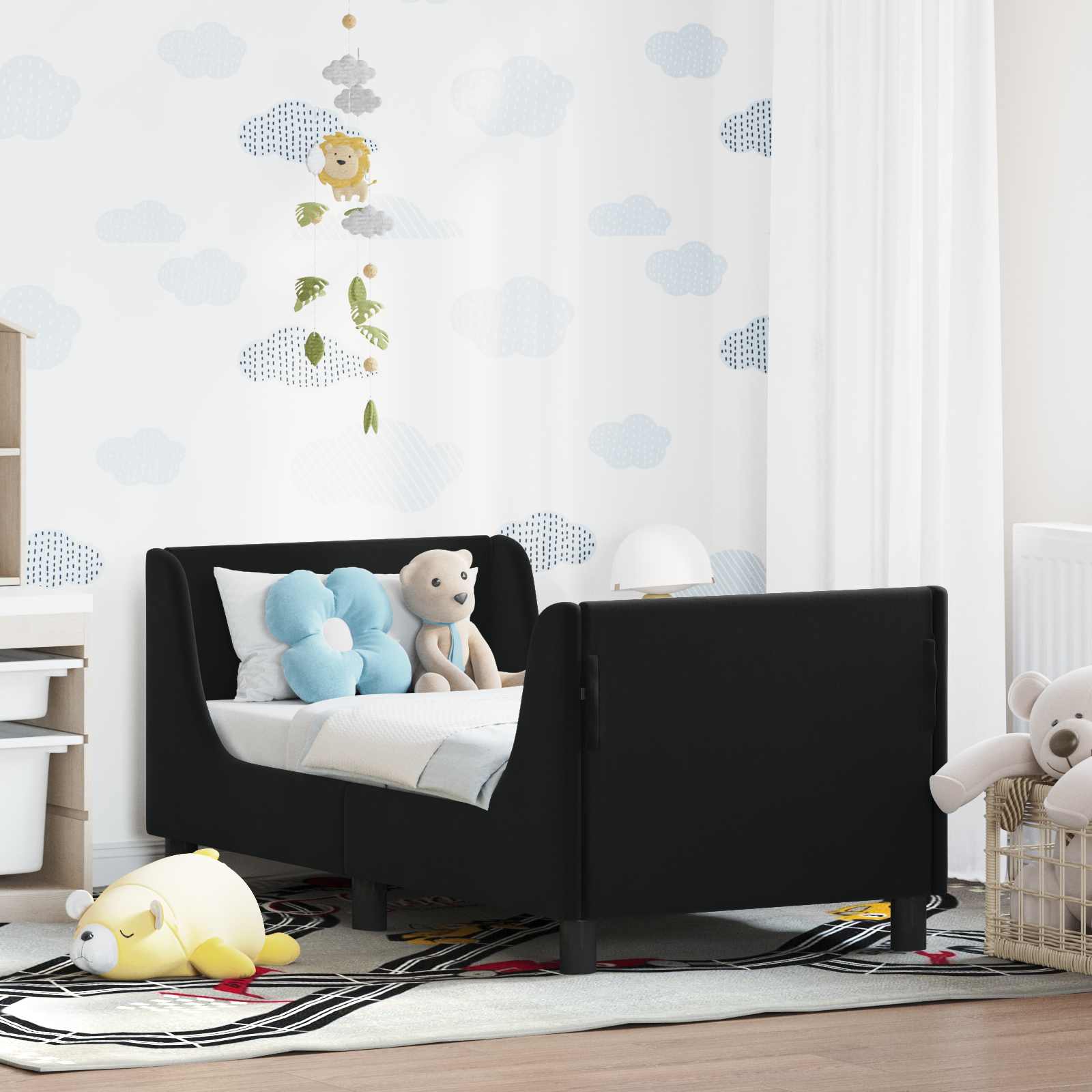 Peuterbedframe met hoofdbord Zwart 70 x 140 cm Fluweel – afbeelding 1