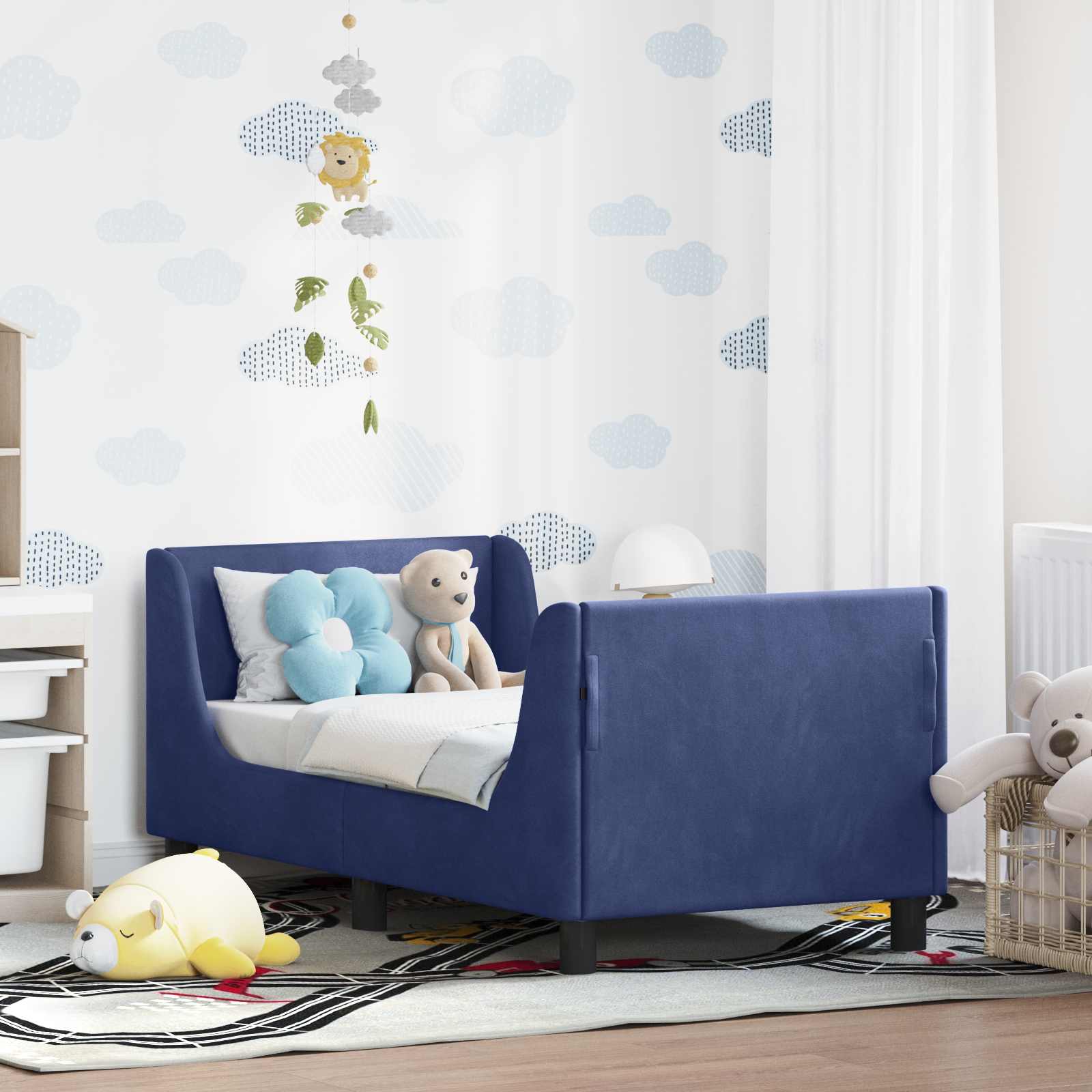 Peuterbedframe met hoofdbord Politieblauw 70 x 140 cm Fluweel