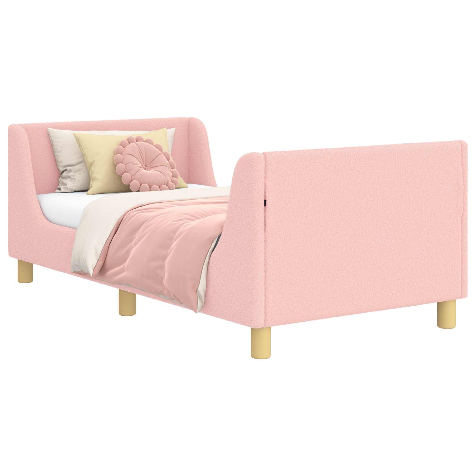 Bedframe voor kinderen met hoofdbord Roze 80 x 160 cm Bouclé – afbeelding 3
