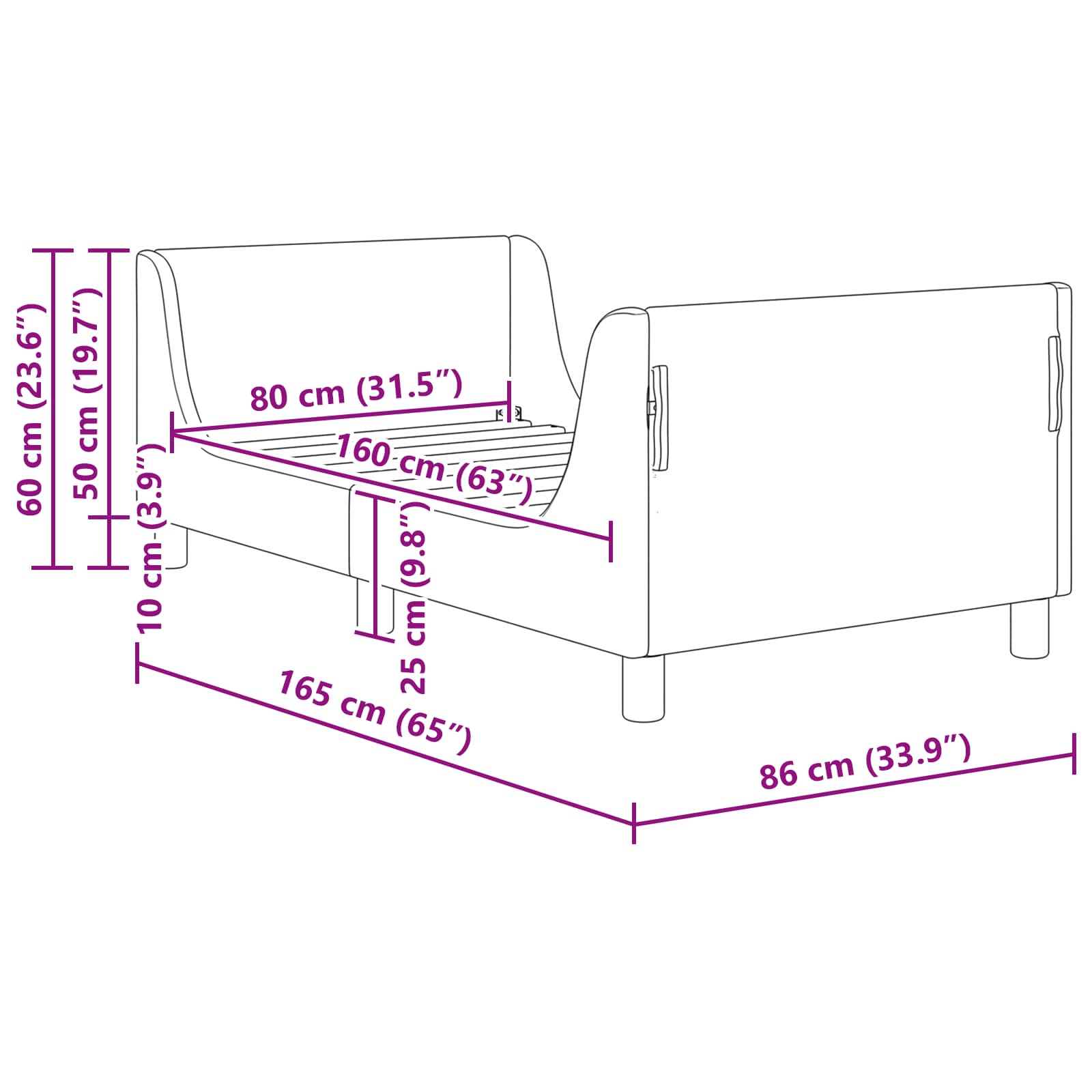 Bedframe voor kinderen met hoofdbord Donkergrijs 80 x 160 cm – afbeelding 9