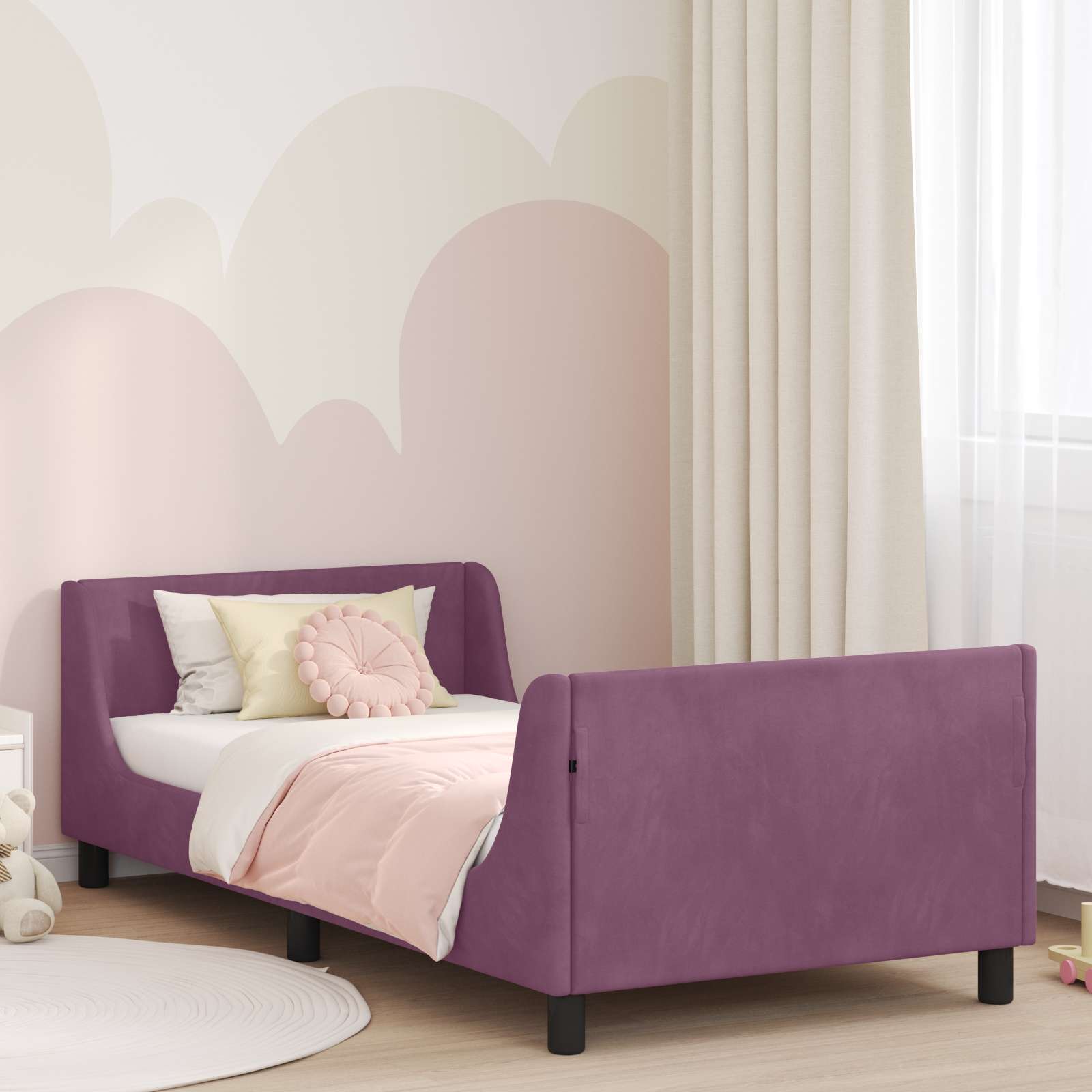 Bedframe voor kinderen met hoofdbord Paars 90 x 190 cm Fluweel