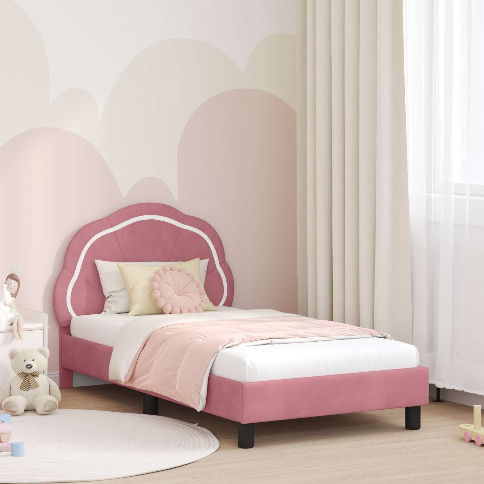 Bedframe voor kinderen met hoofdbord Roze 80 x 160 cm Fluweel – afbeelding 1