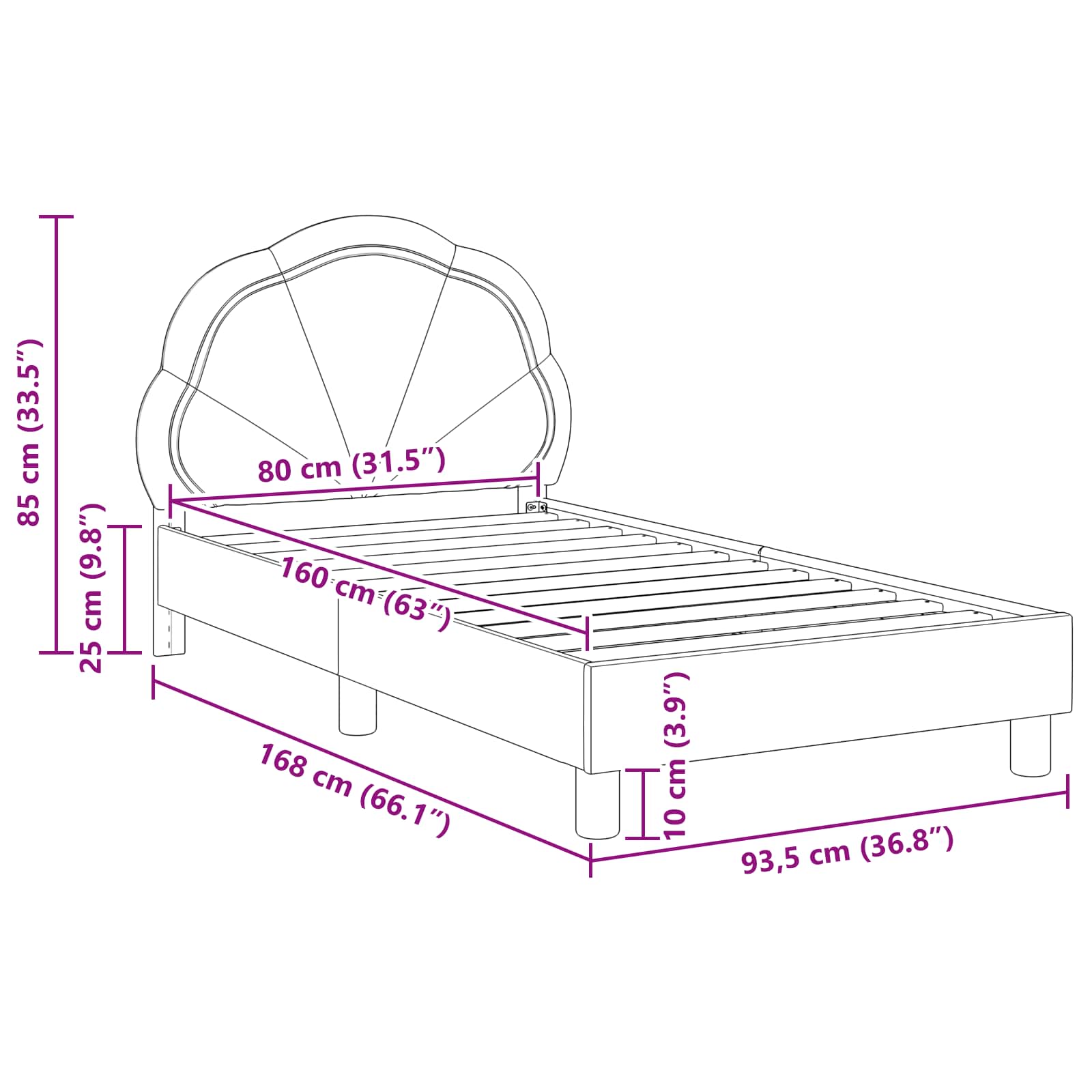 Bedframe voor kinderen met hoofdbord Roze 80 x 160 cm Fluweel – afbeelding 10