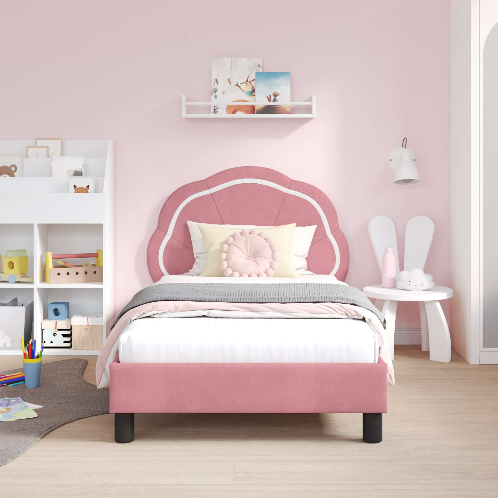 Bedframe voor kinderen met hoofdbord Roze 80 x 160 cm Fluweel – afbeelding 3