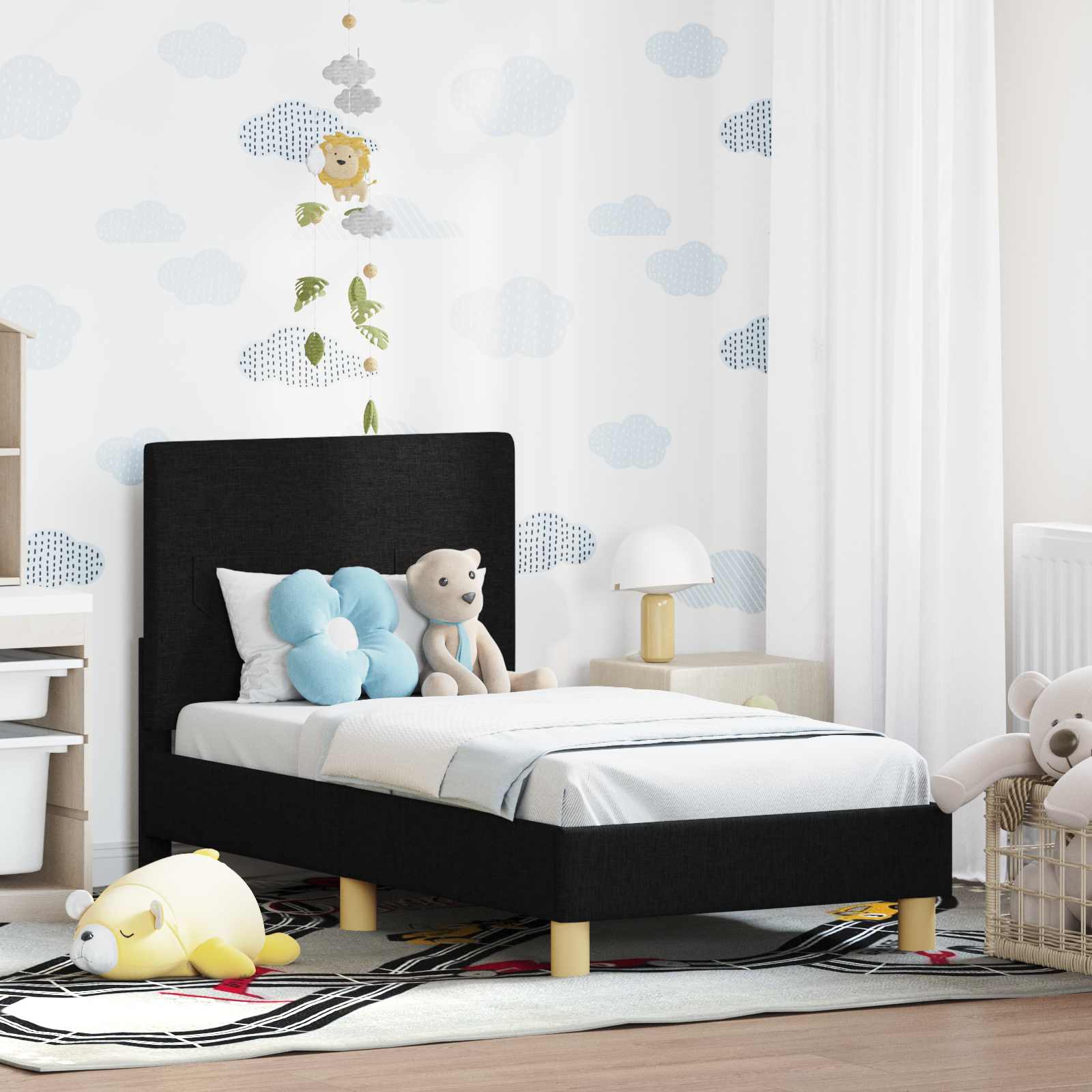 Peuterbedframe met hoofdbord Zwart 70 x 140 cm Stof