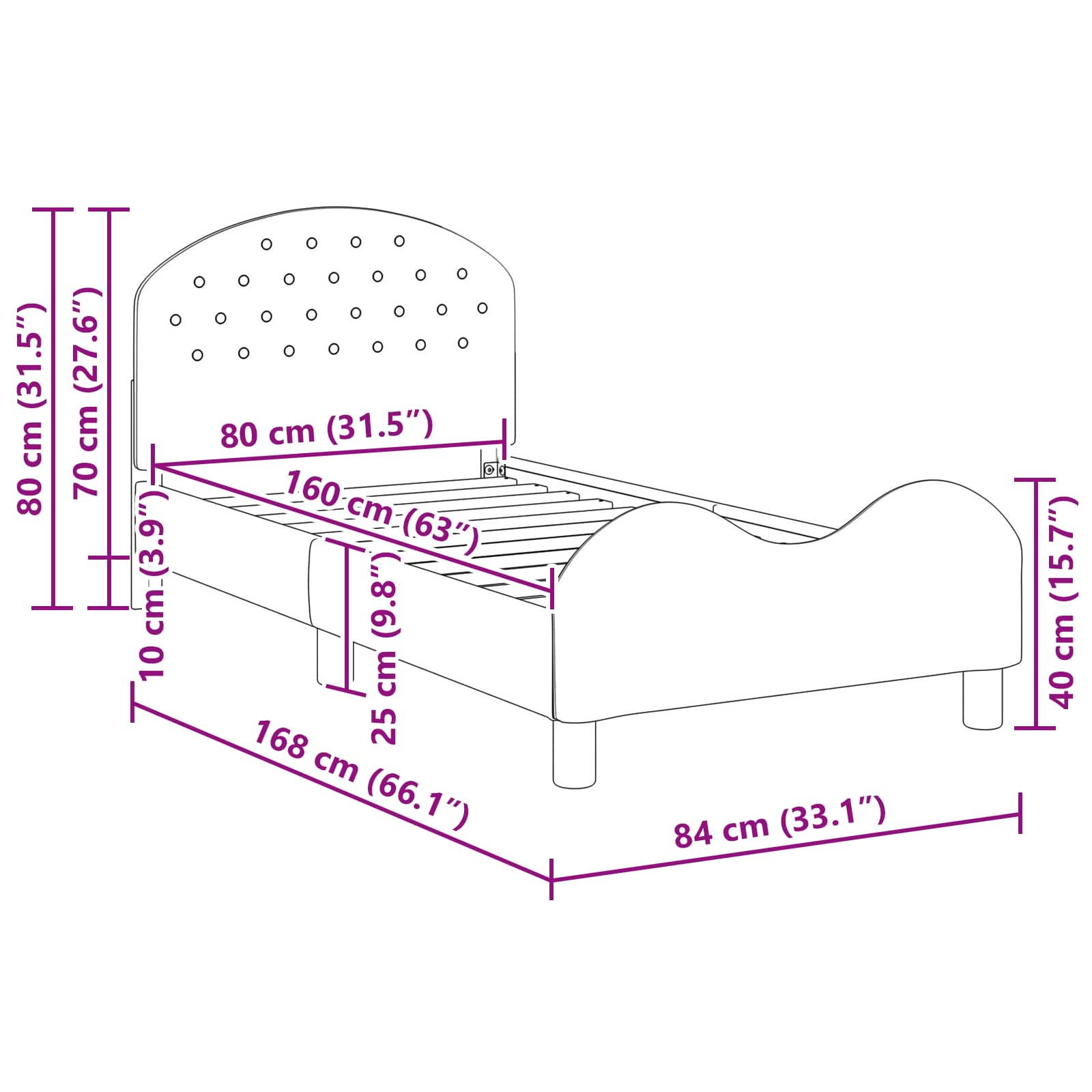 Bedframe voor kinderen met hoofdbord Paars 80 x 160 cm Fluweel – afbeelding 10