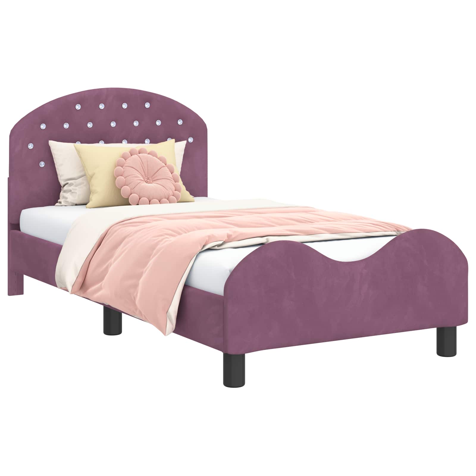Bedframe voor kinderen met hoofdbord Paars 80 x 160 cm Fluweel – afbeelding 2