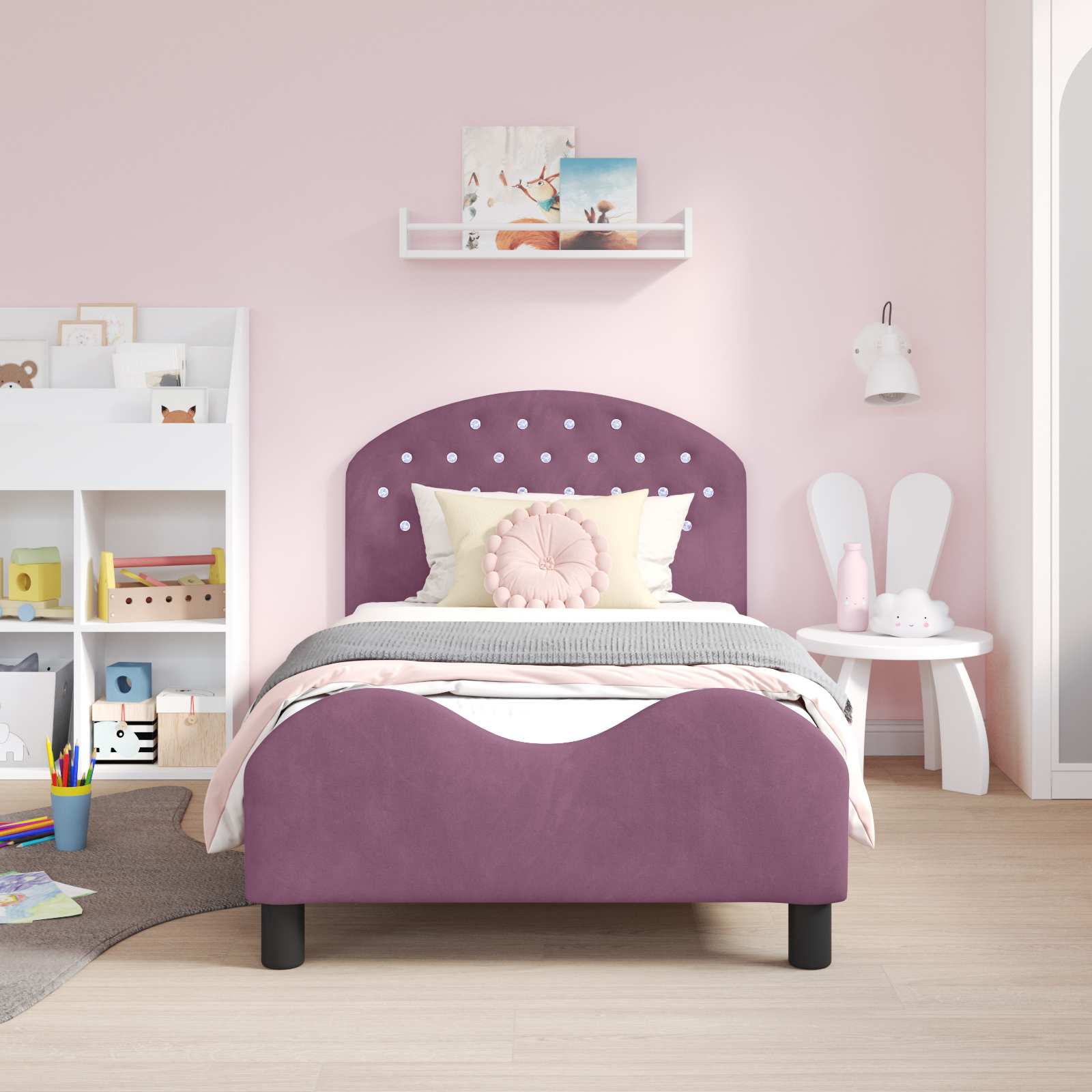 Bedframe voor kinderen met hoofdbord Paars 80 x 160 cm Fluweel – afbeelding 3