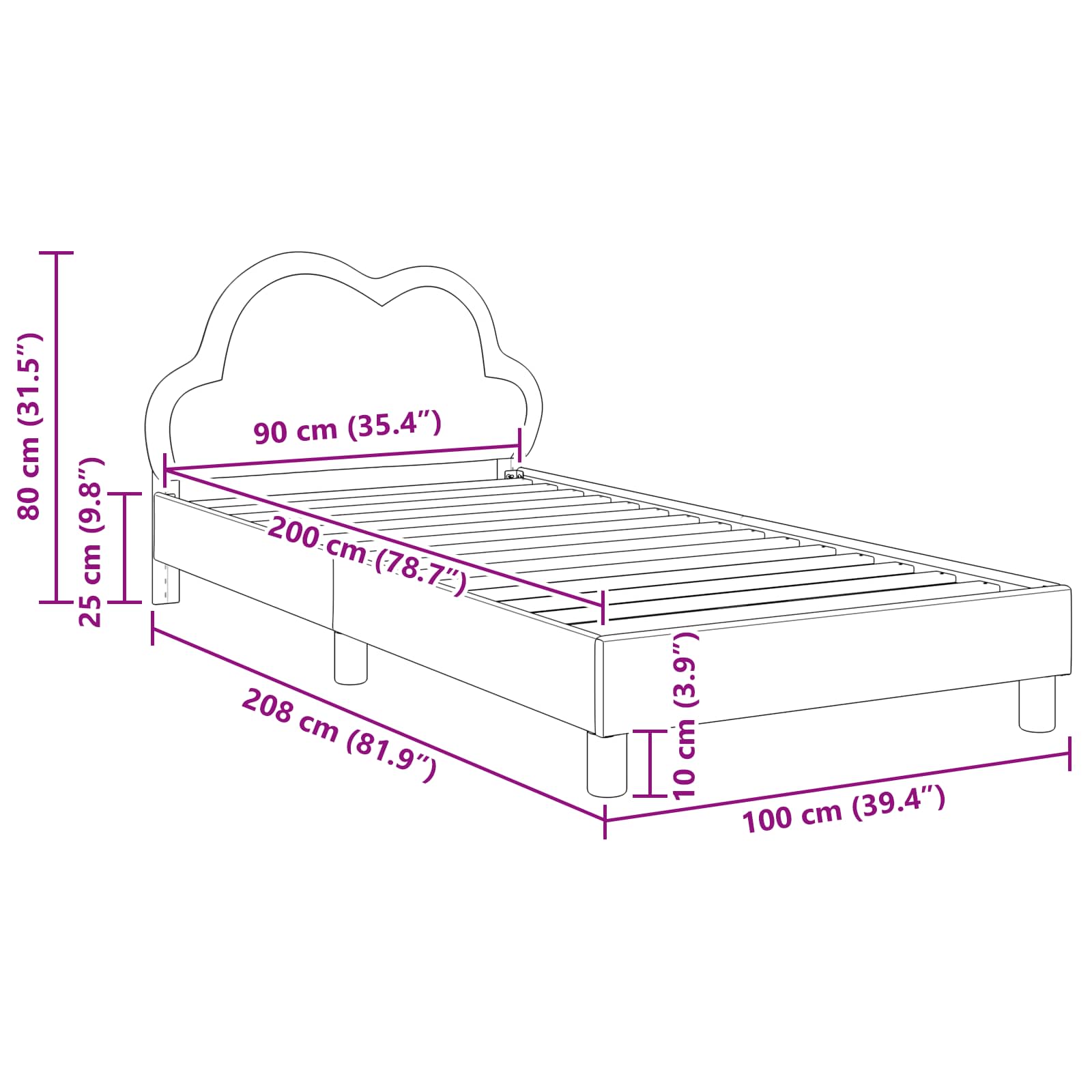 Bedframe voor kinderen met hoofdbord Roze 90 x 200 cm PU – afbeelding 10