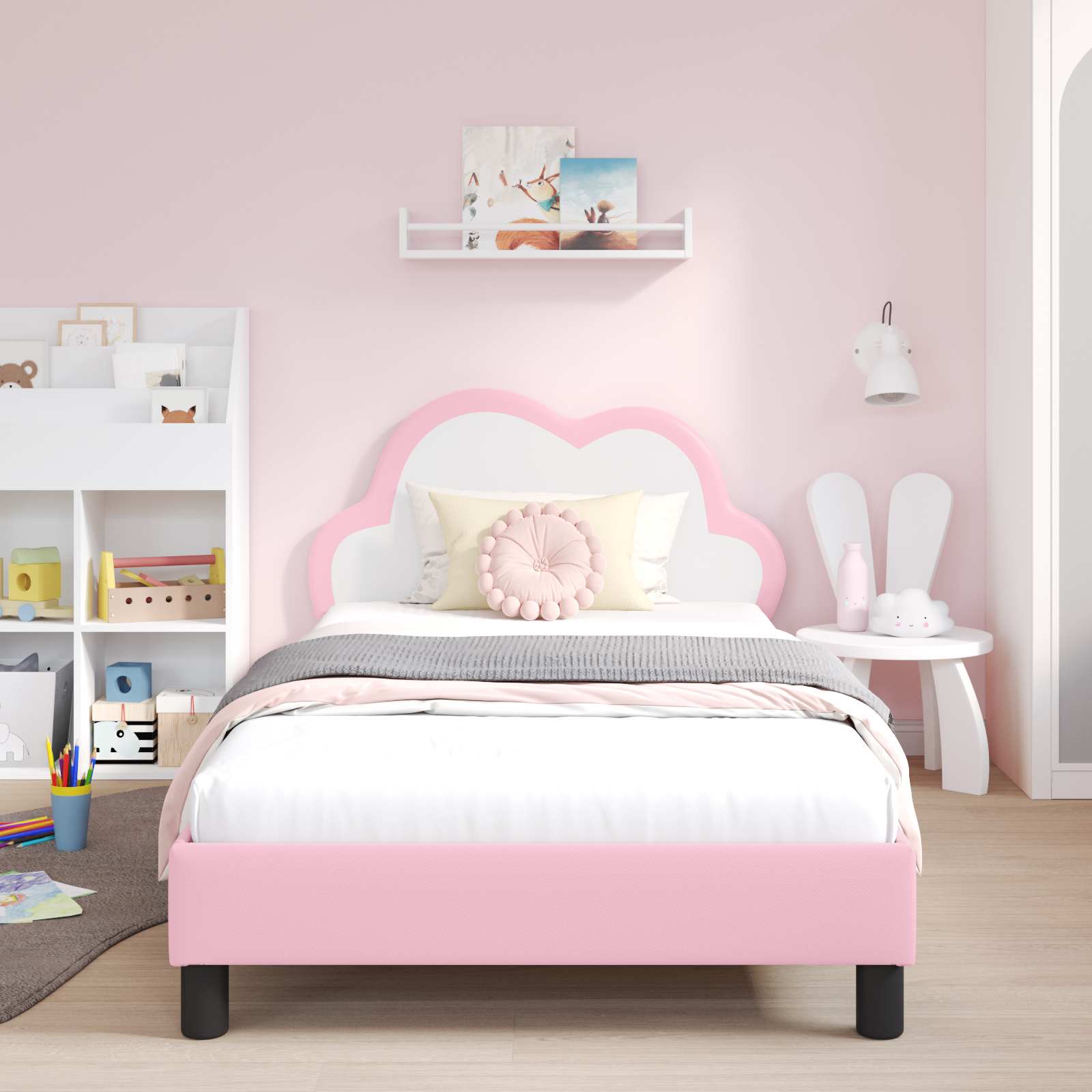 Bedframe voor kinderen met hoofdbord Roze 90 x 200 cm PU – afbeelding 3