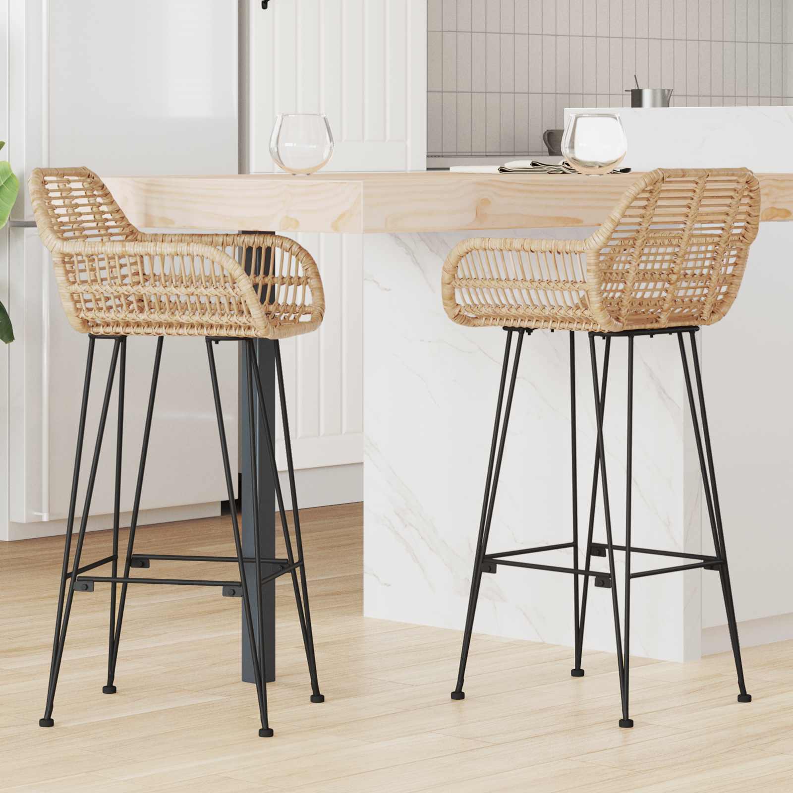 Barkruk 2 pcs Naturel 55 x 52 x 105 cm Riet en IJzer