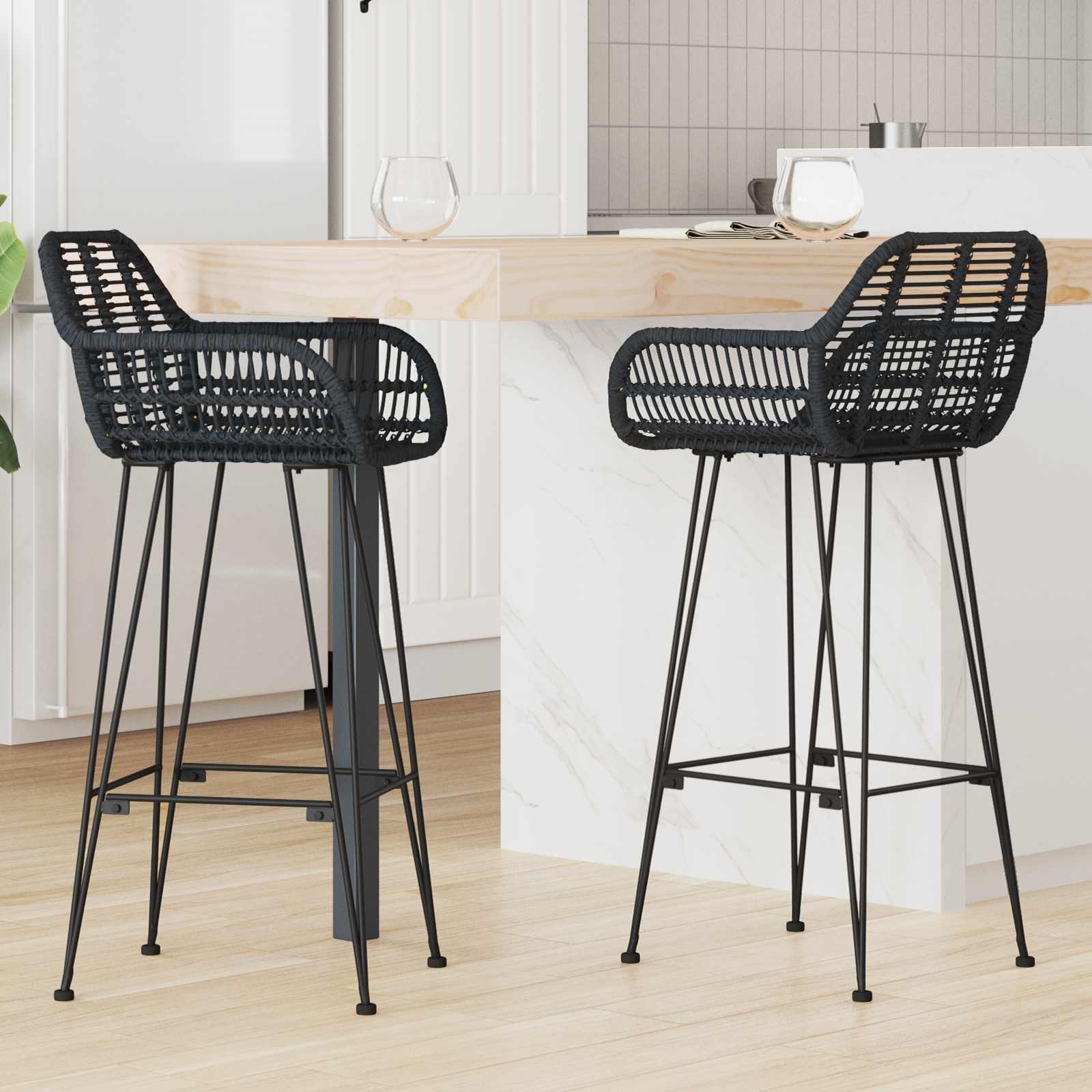 Barkruk 2 pcs Zwart 55 x 52 x 105 cm Riet en IJzer