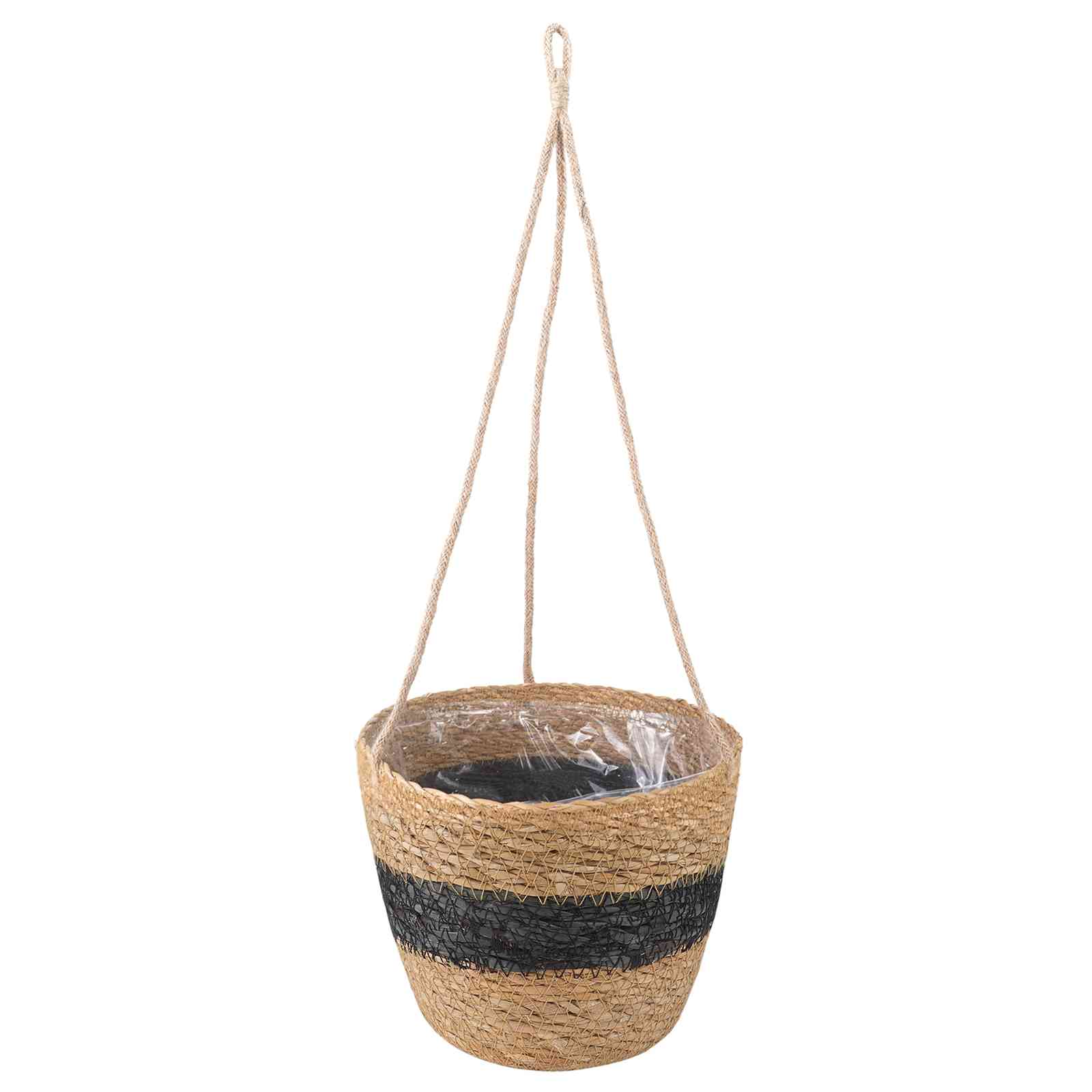 Zeegras Plantenmanden 3 pcs Naturel en Zwart Ø26 x 19 cm – afbeelding 3