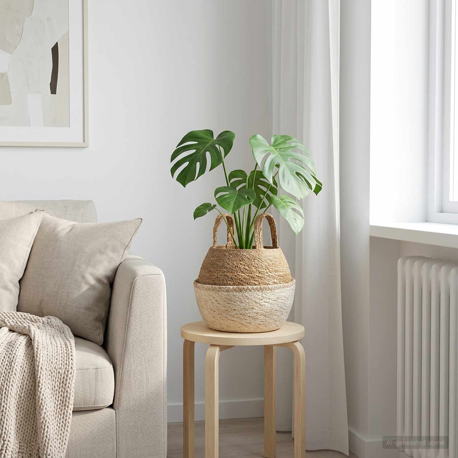 Plantenpot met handvatten Wit Ø 22 x 20 cm 100% Zeegras – afbeelding 1