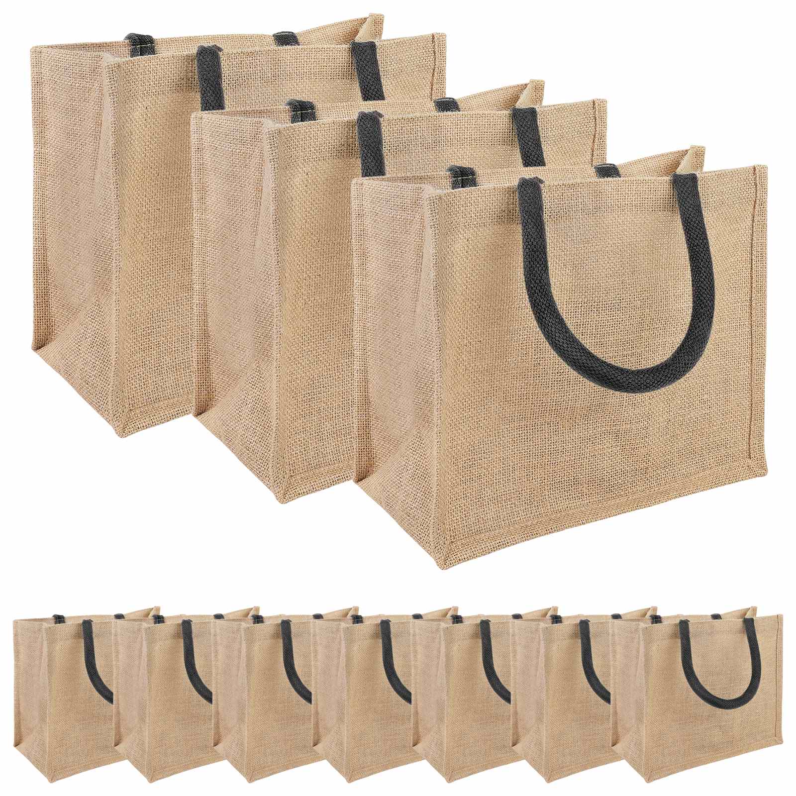Jute handtassen 10 Naturel en Zwart 26 x 22 x 14 cm