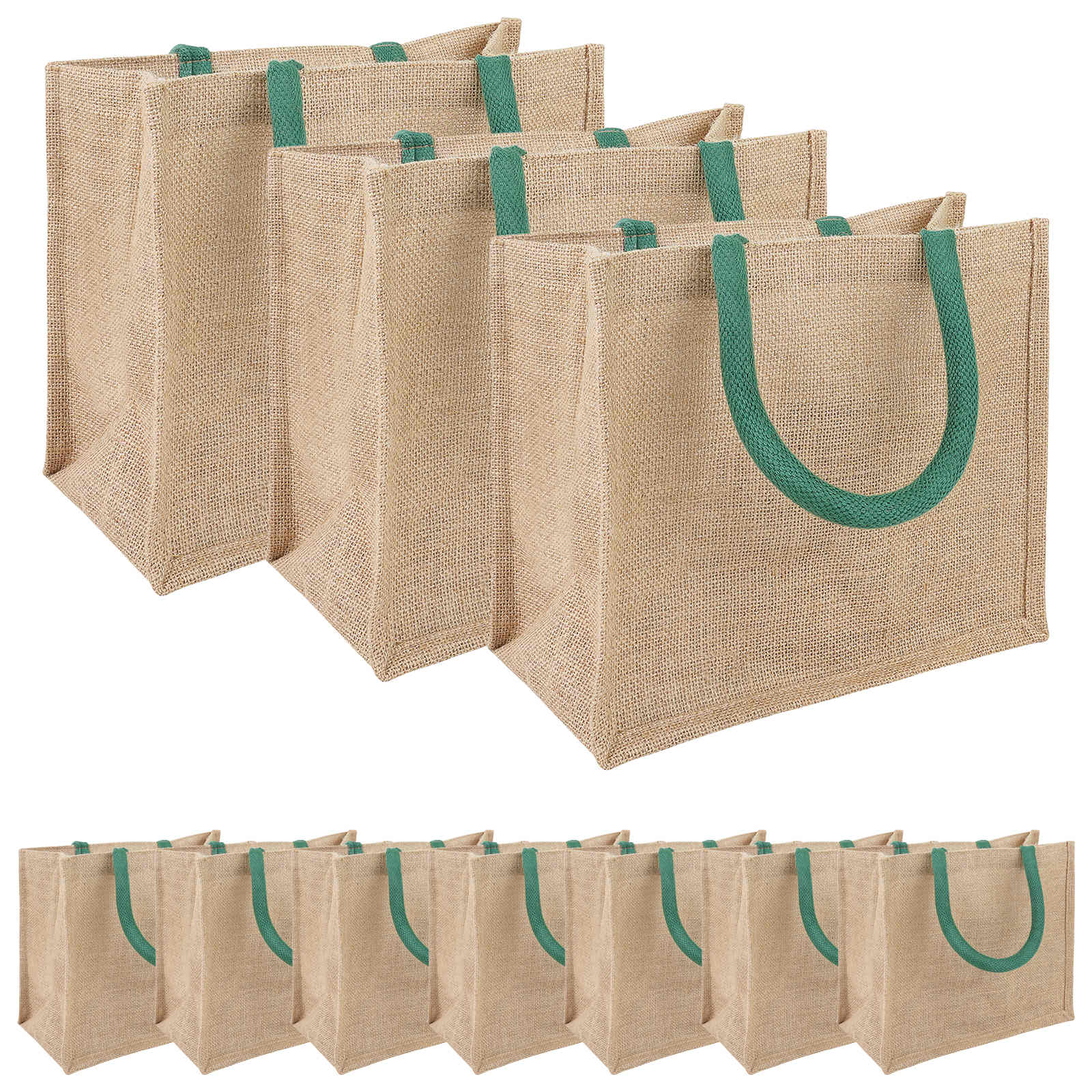 Jute handtassen 10 Natuurlijk en Groen 26 x 22 x 14 cm