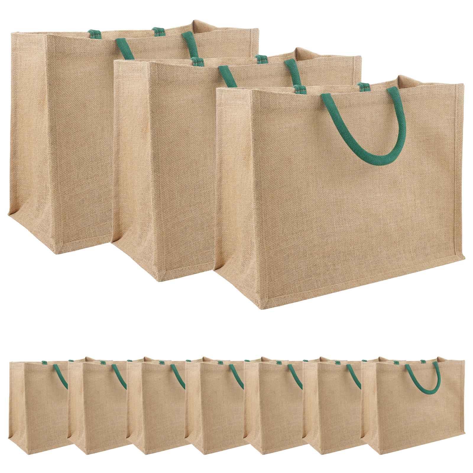 Jute handtassen 10 Natuurlijk en Groen 42 x 33 x 19 cm