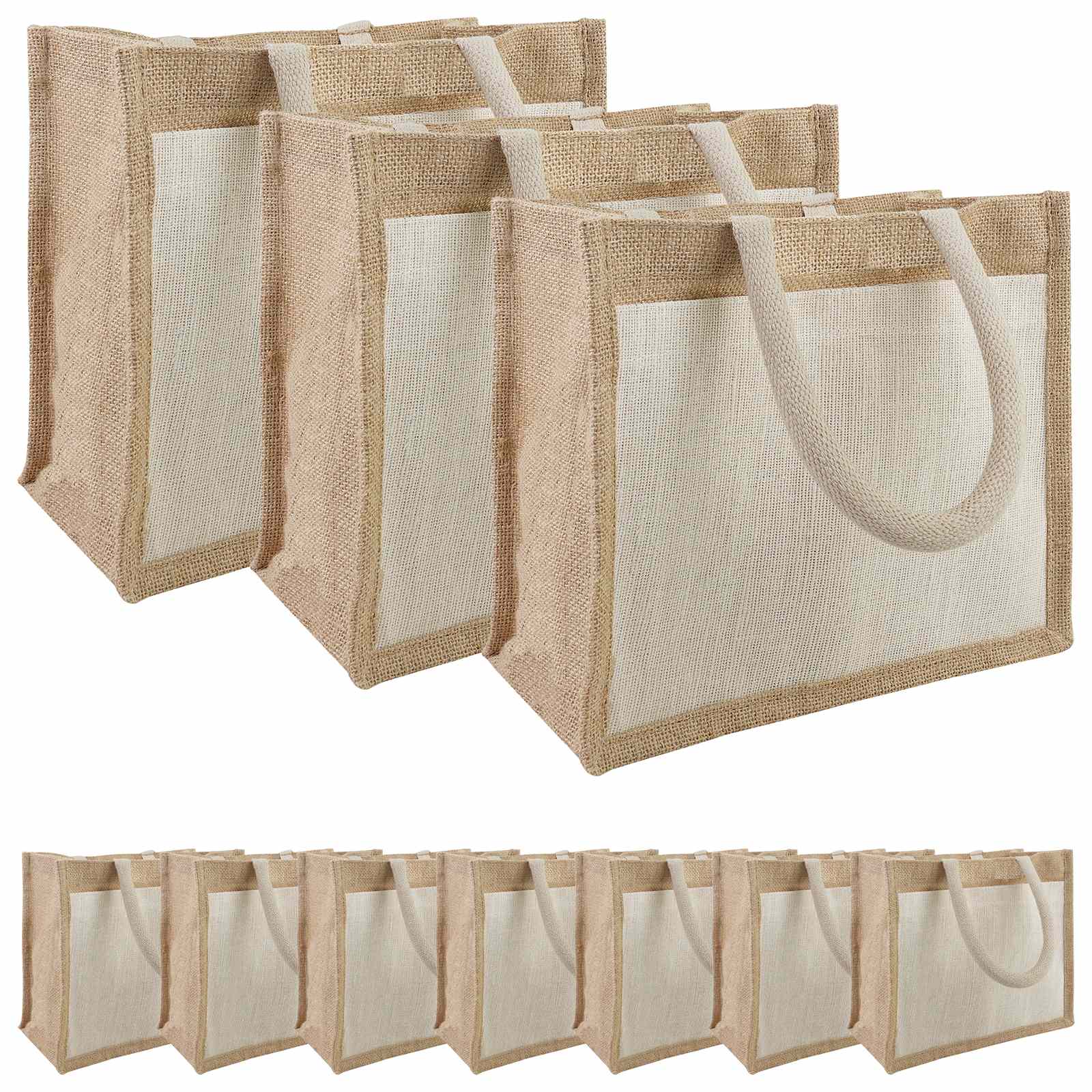 Jute handtassen met zak 10 Natuurlijk en Wit 26 x 22 x 14 cm