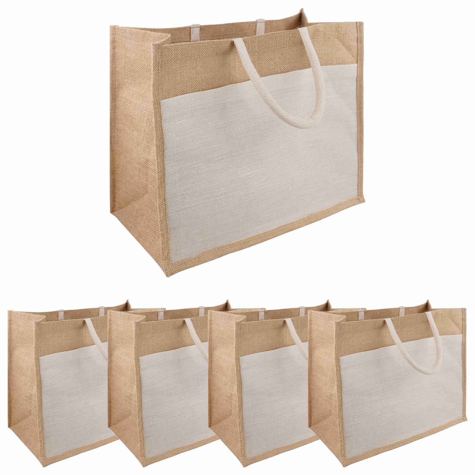 Jute handtassen met zak 5 Natuurlijk en Wit 42 x 33 x 19 cm